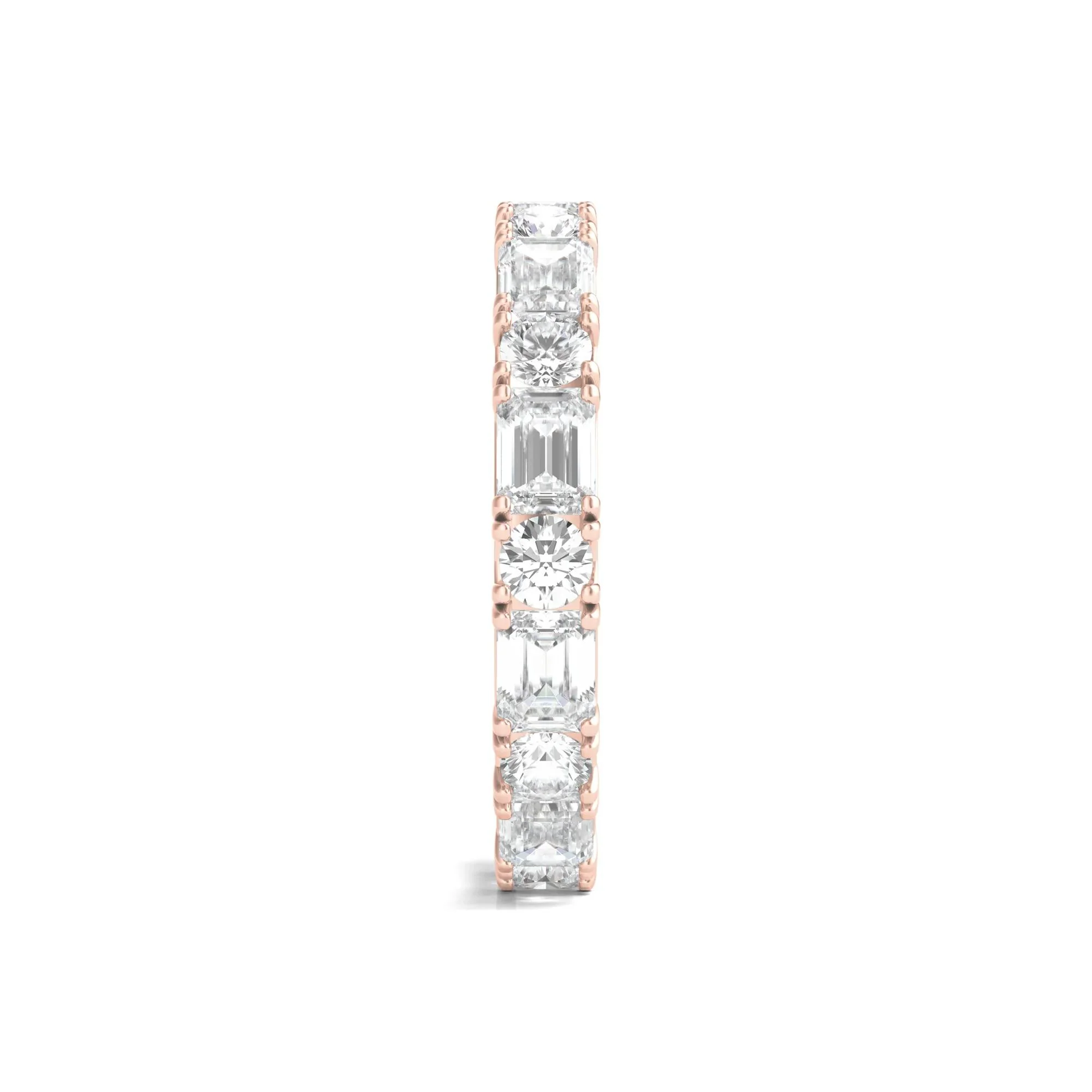 3 CT. Tw. Round and Emerald-Cut Lab Grown Diamond Eternity Band Ring 14K Rose Gold Size 4 - Image 3
