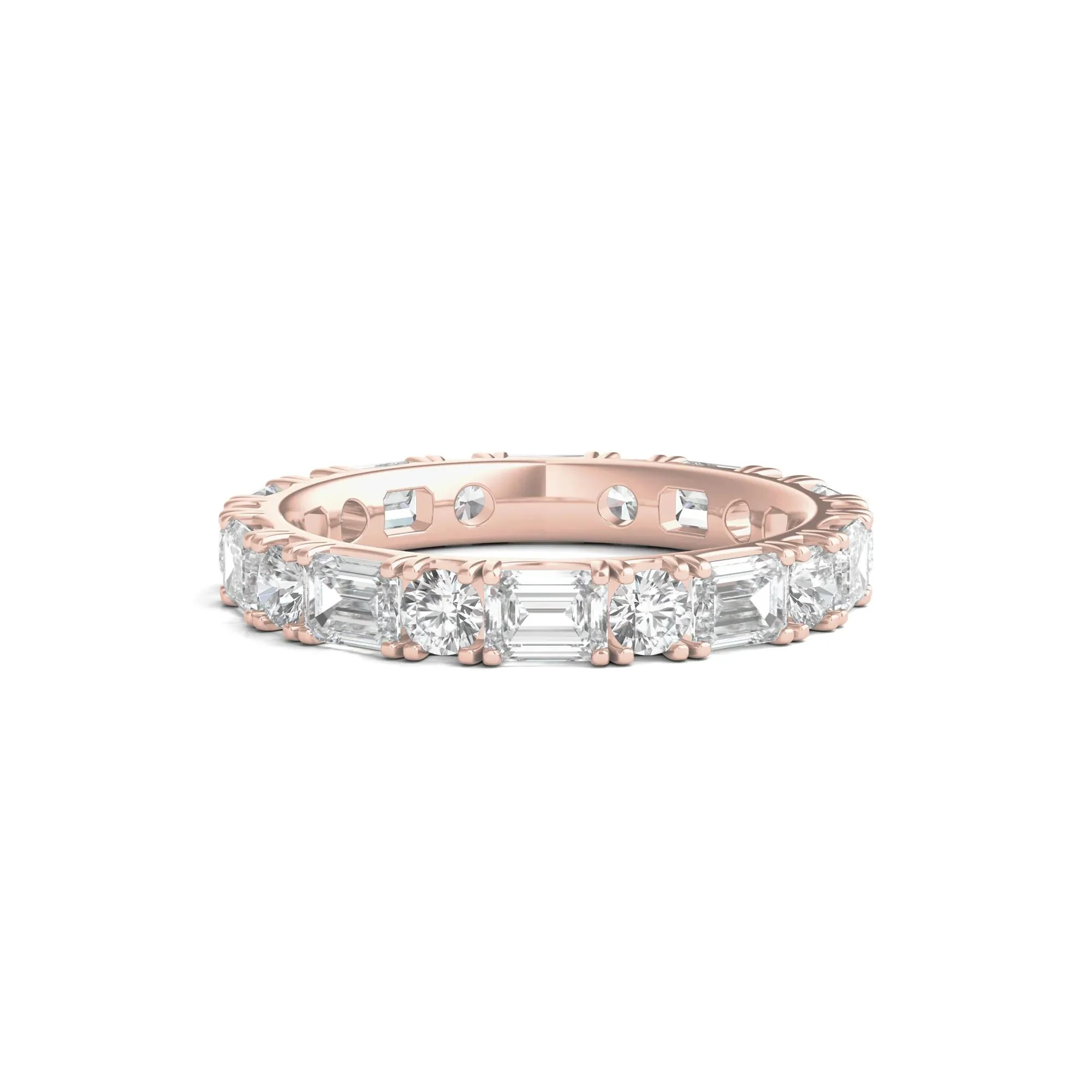 3 CT. Tw. Round and Emerald-Cut Lab Grown Diamond Eternity Band Ring 14K Rose Gold Size 7.5