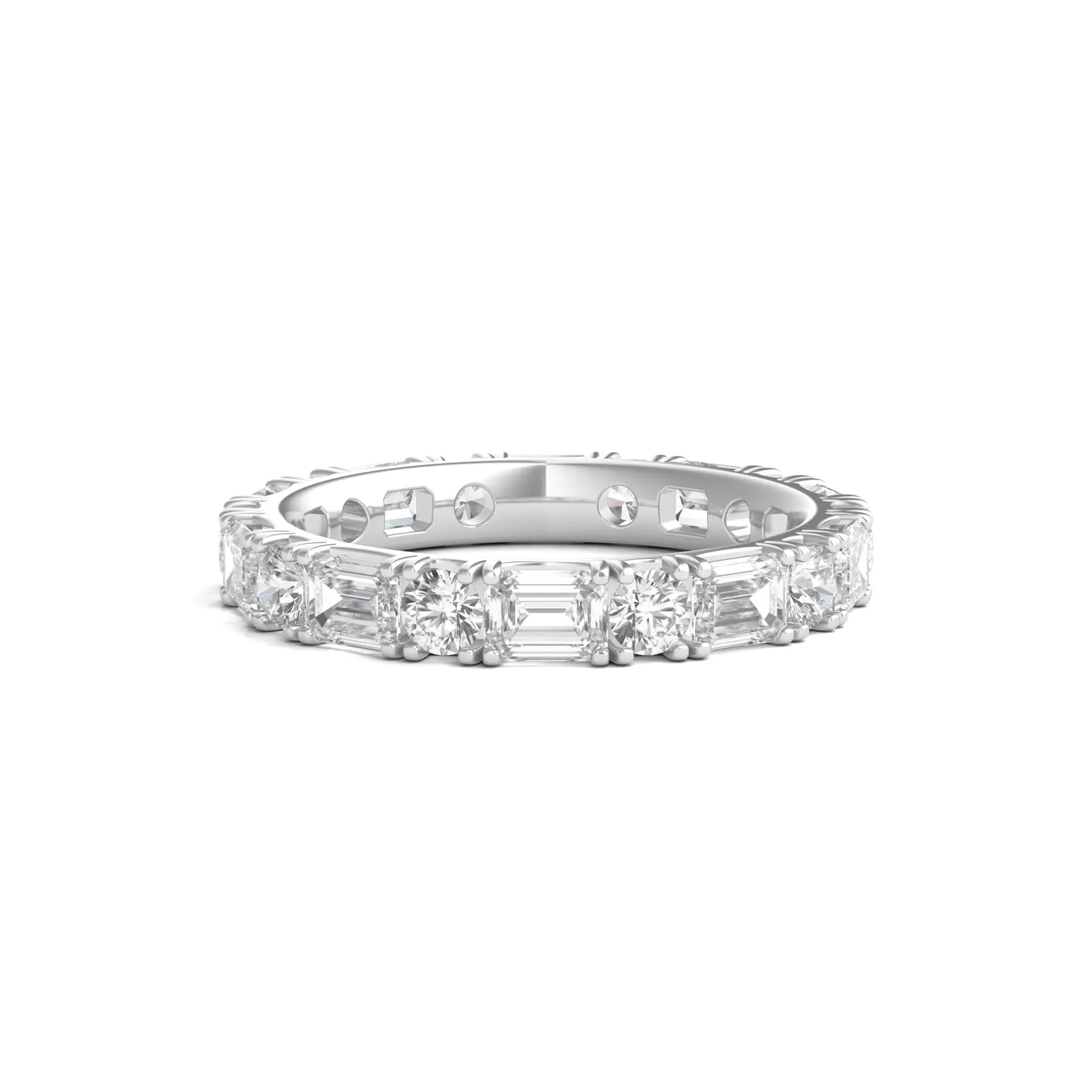 3 CT. Tw. Round and Emerald-Cut Lab Grown Diamond Eternity Band Ring Platinum White Size 4.5