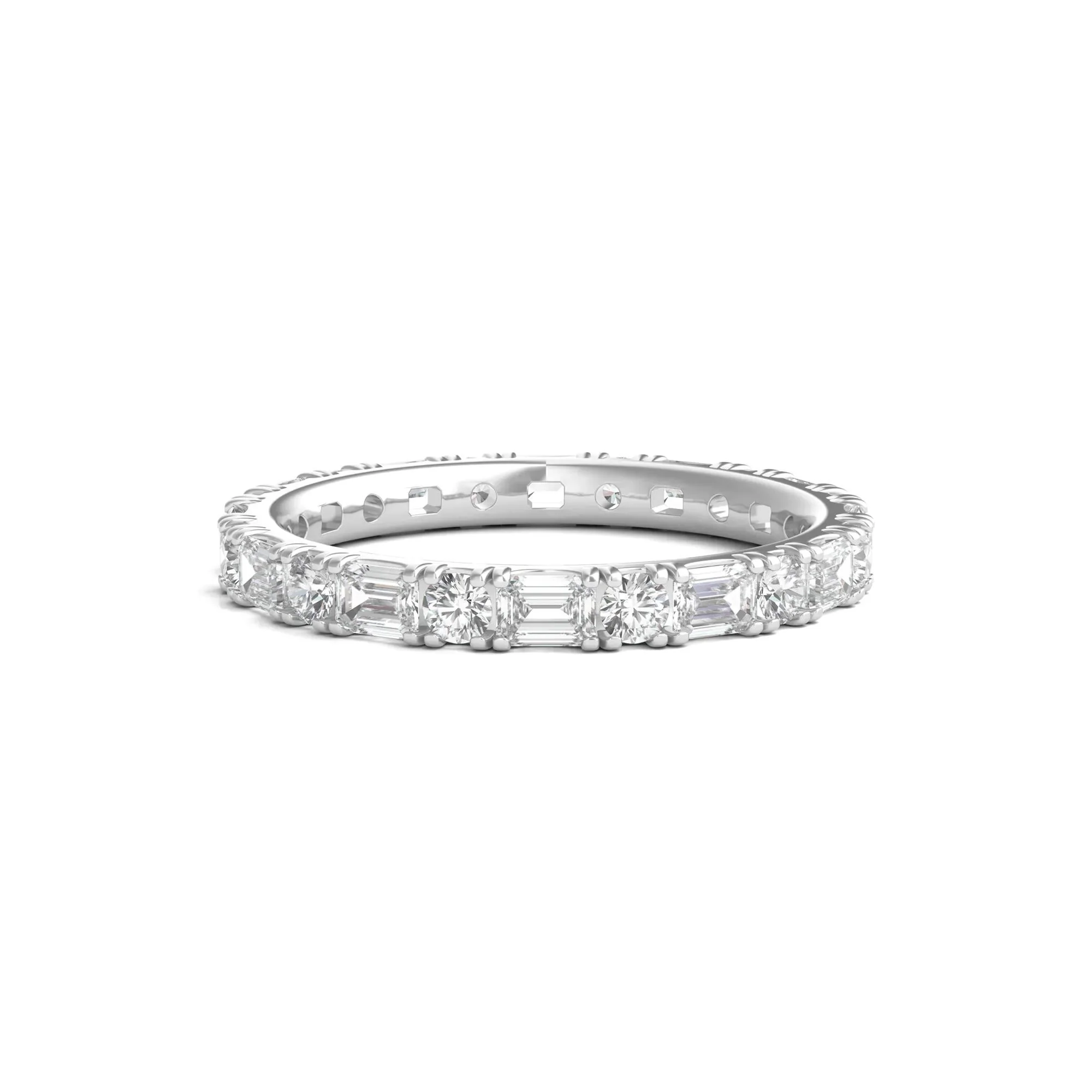 1/2 CT. Tw. Round and Emerald-Cut Lab Grown Diamond Eternity Band Ring 14K White Gold Size 9