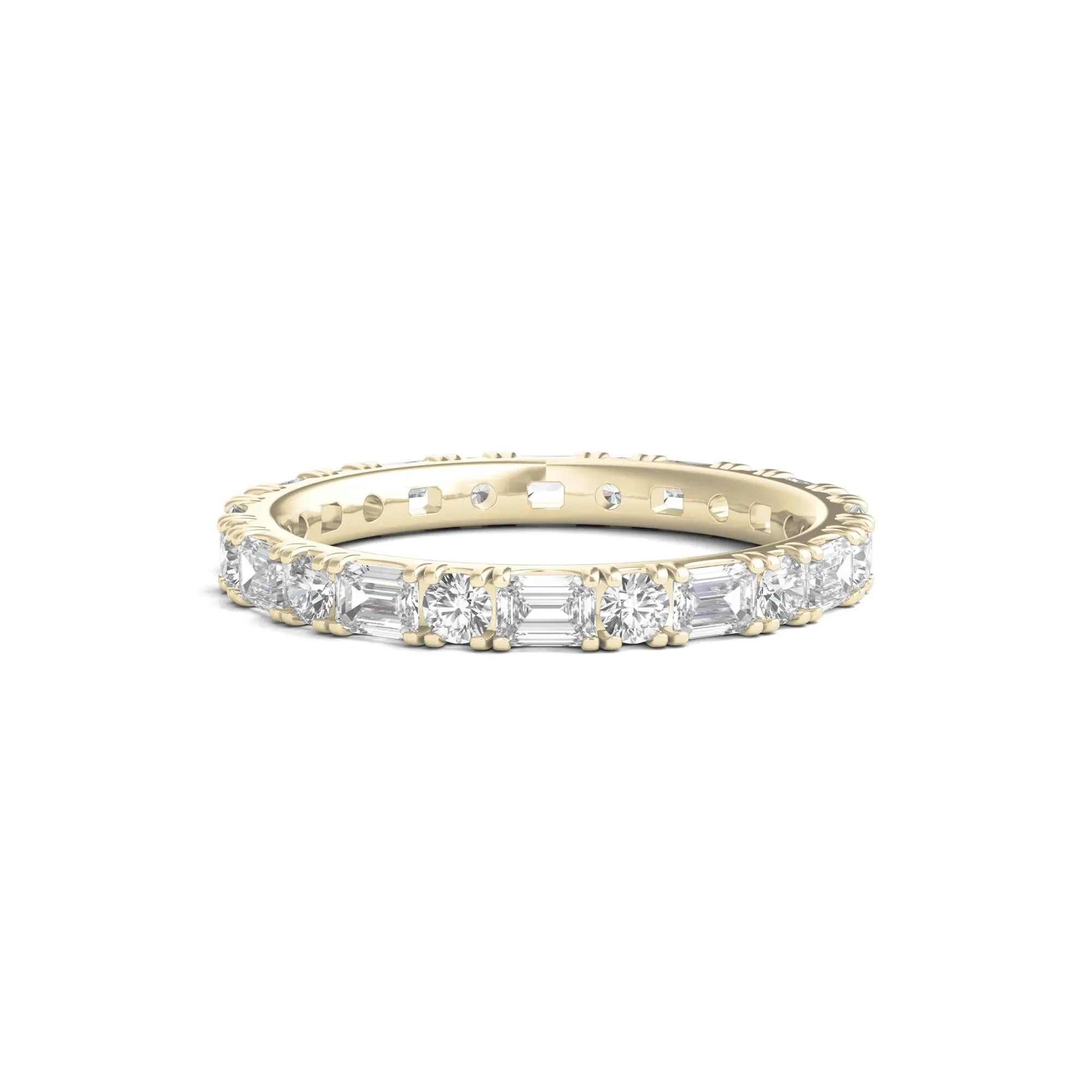 1/2 CT. Tw. Round and Emerald-Cut Lab Grown Diamond Eternity Band Ring 14K Yellow Gold Size 5.5