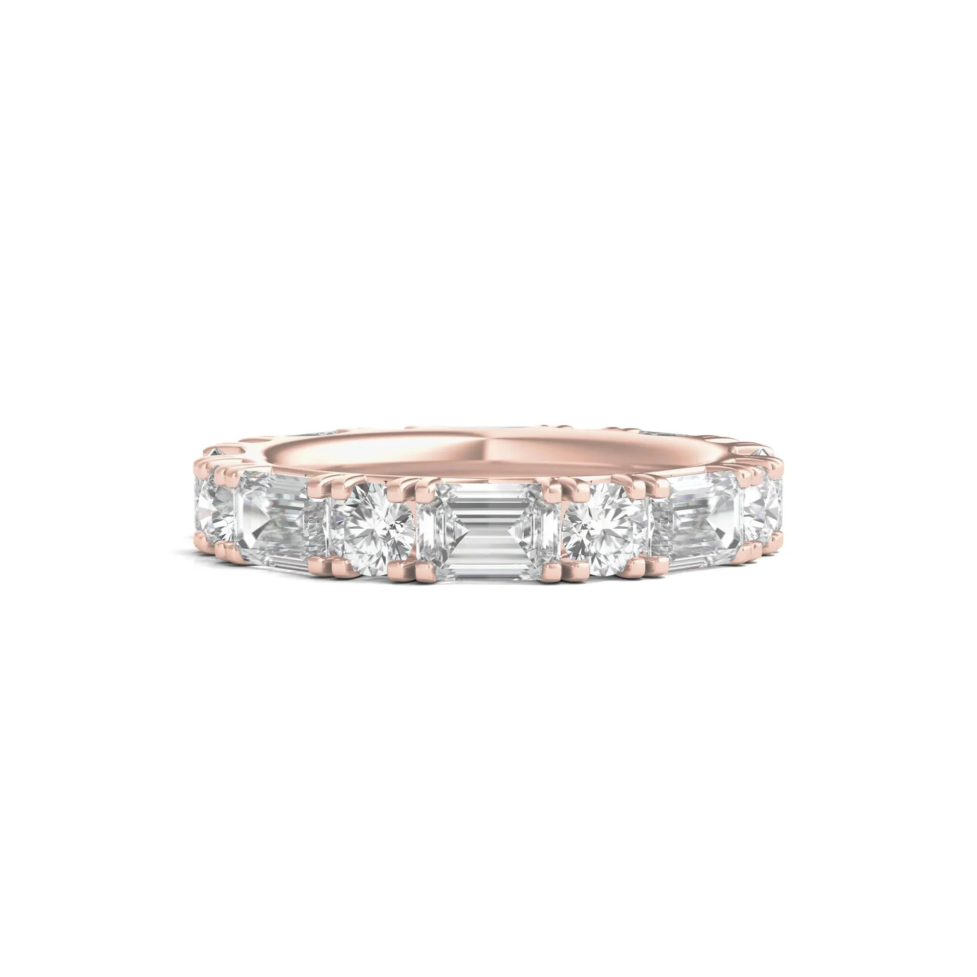 5 CT. Tw. Round and Emerald-Cut Lab Grown Diamond Eternity Band Ring 14K Rose Gold Size 5.5