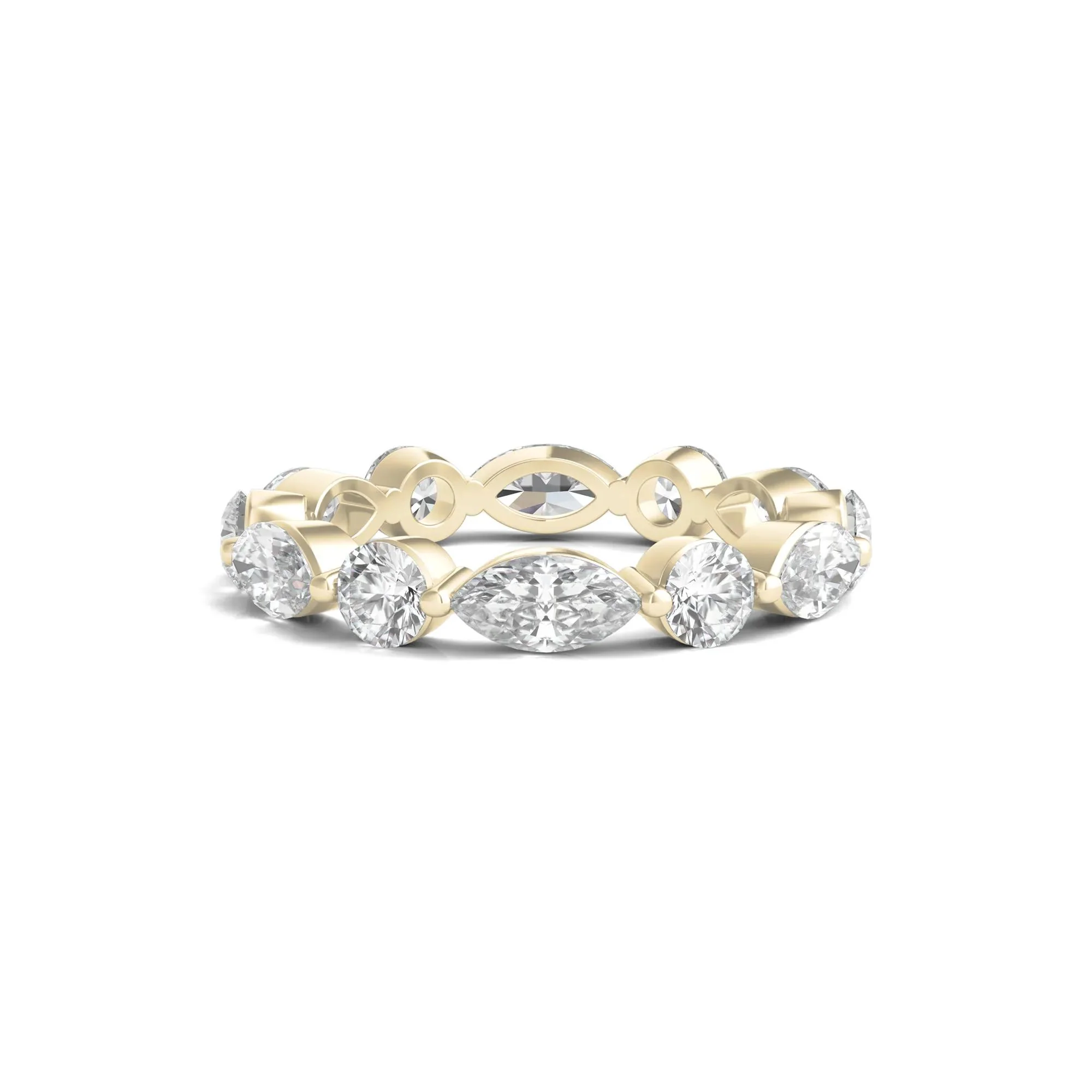 3 CT. Tw. Round and Marquise Lab Grown Diamond Eternity Band Ring 14K Yellow Gold Size 4.5 3mm