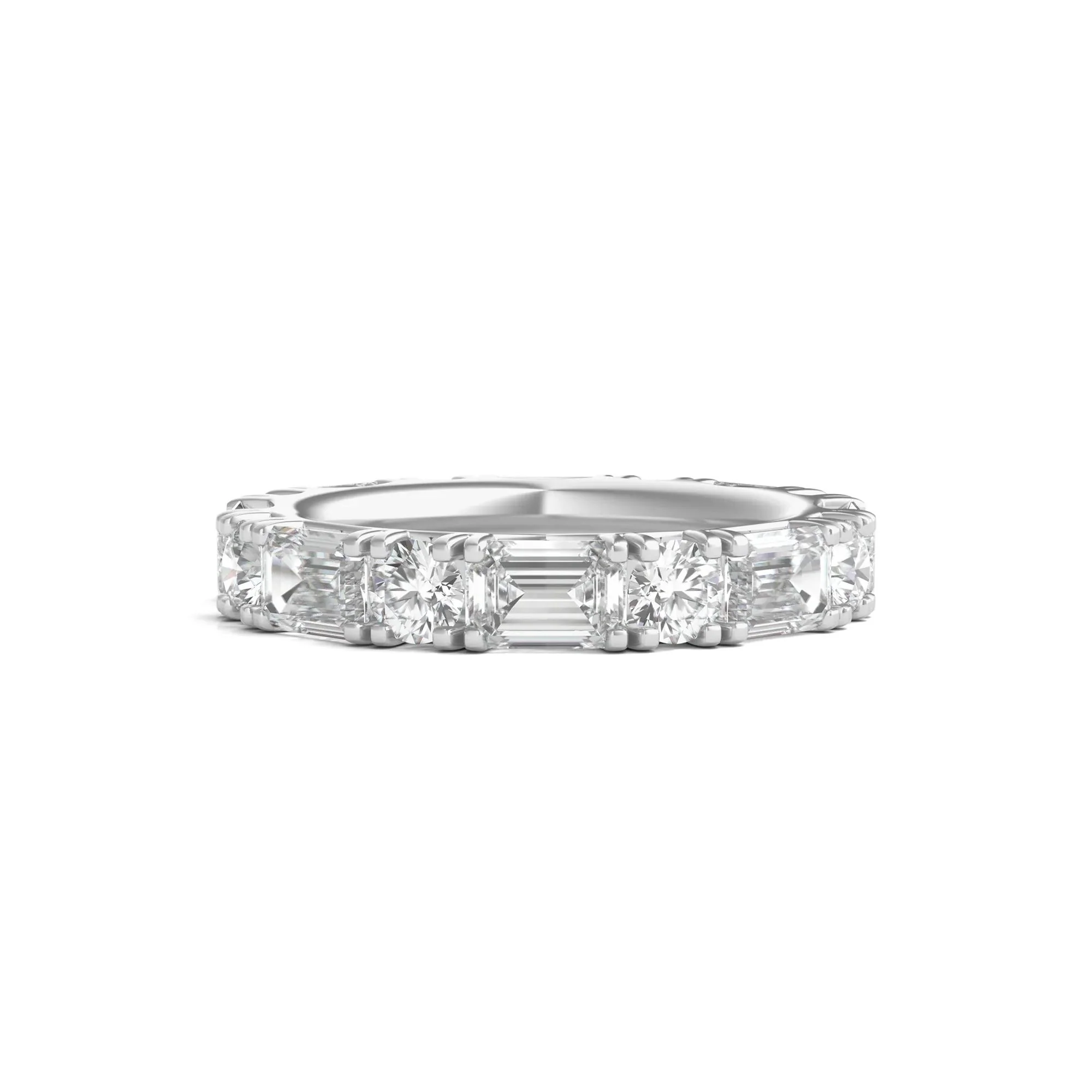 5 CT. Tw. Round and Emerald-Cut Lab Grown Diamond Eternity Band Ring 14K White Gold Size 4