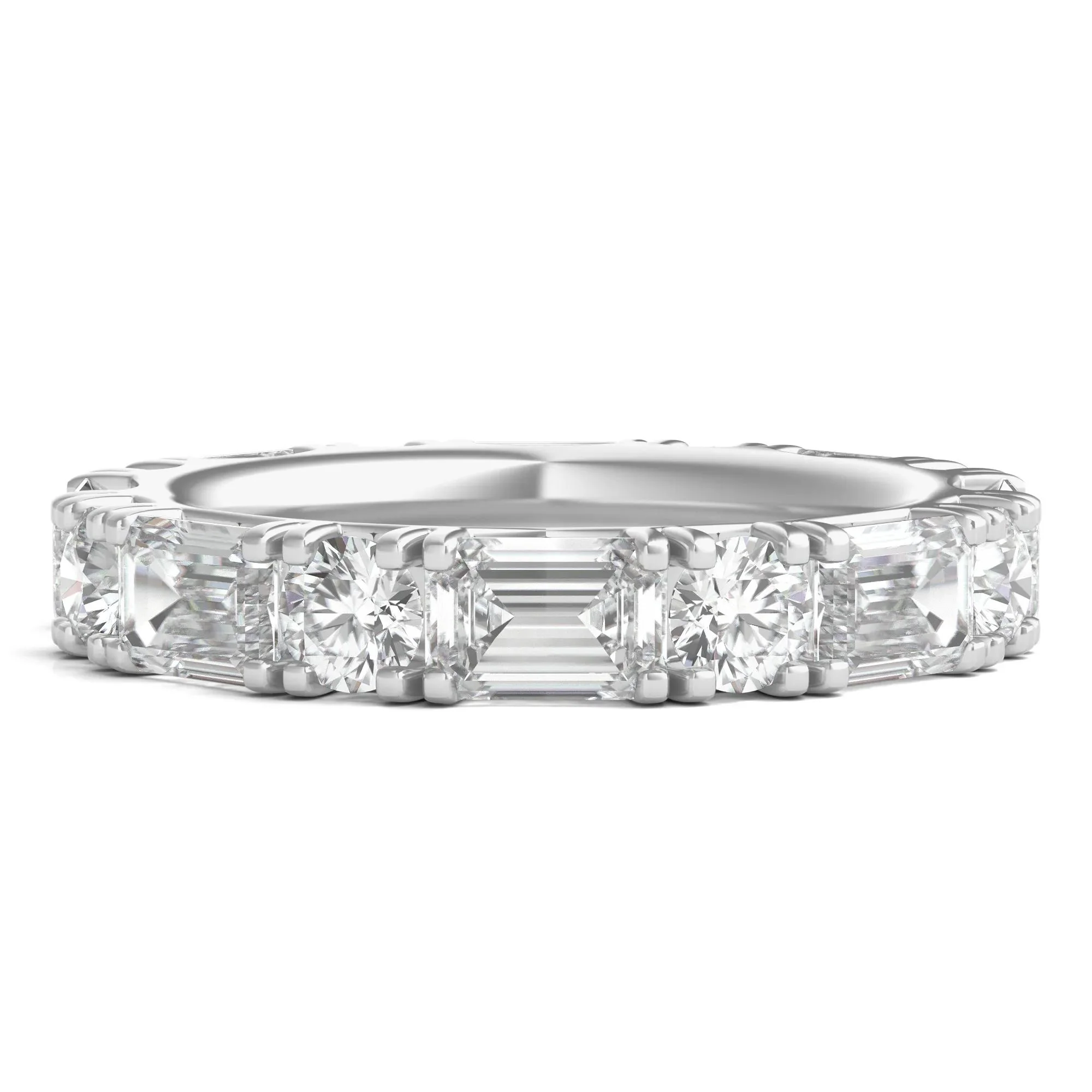 5 CT. Tw. Round and Emerald-Cut Lab Grown Diamond Eternity Band Ring Platinum White Size 6.5