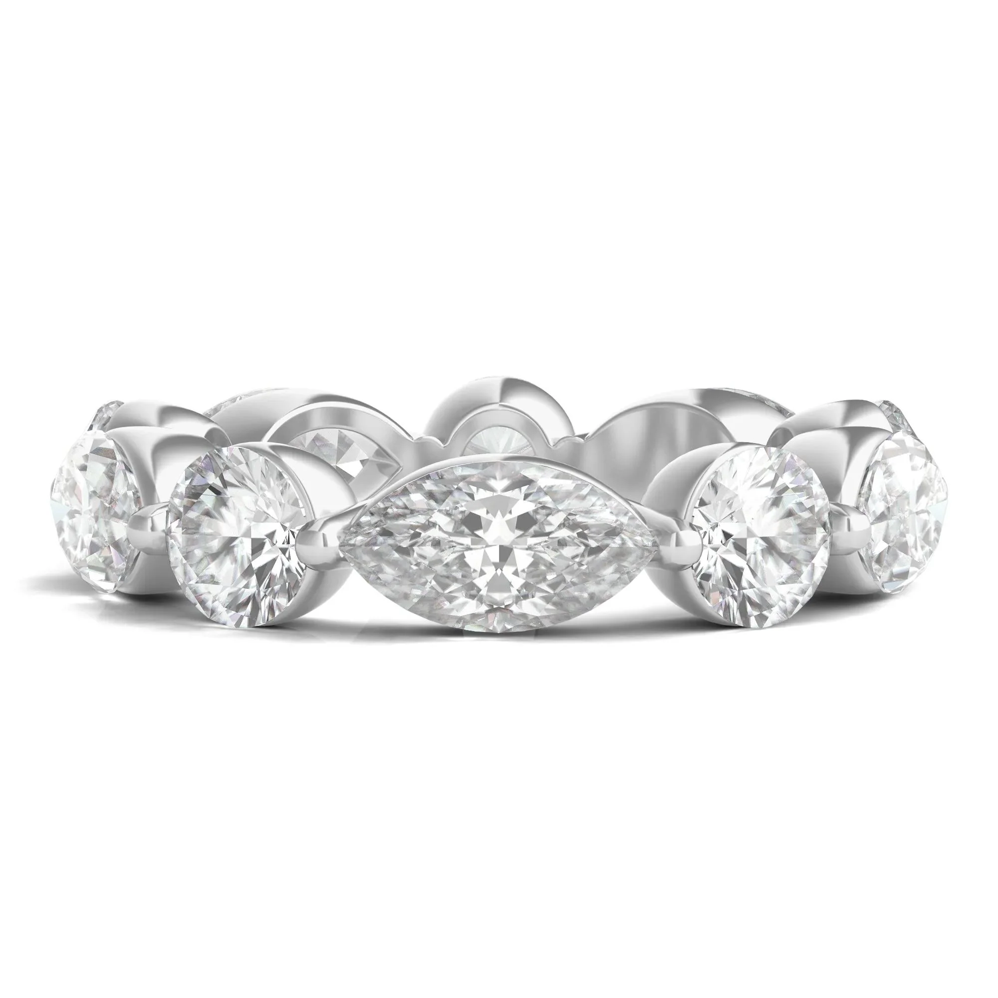 5 CT. Tw. Marquise and Round-Cut Lab Grown Diamond Eternity Band Ring 14K White Gold Size 7.5 2mm