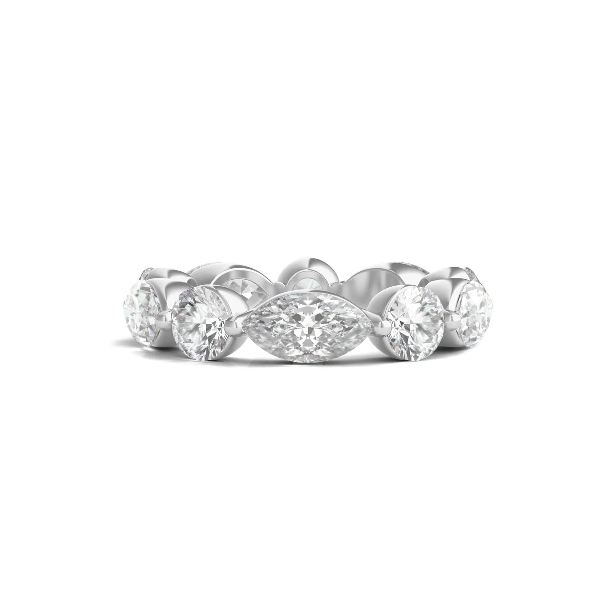 5 CT. Tw. Marquise and Round-Cut Lab Grown Diamond Eternity Band Ring Platinum White Size 7.5 2mm