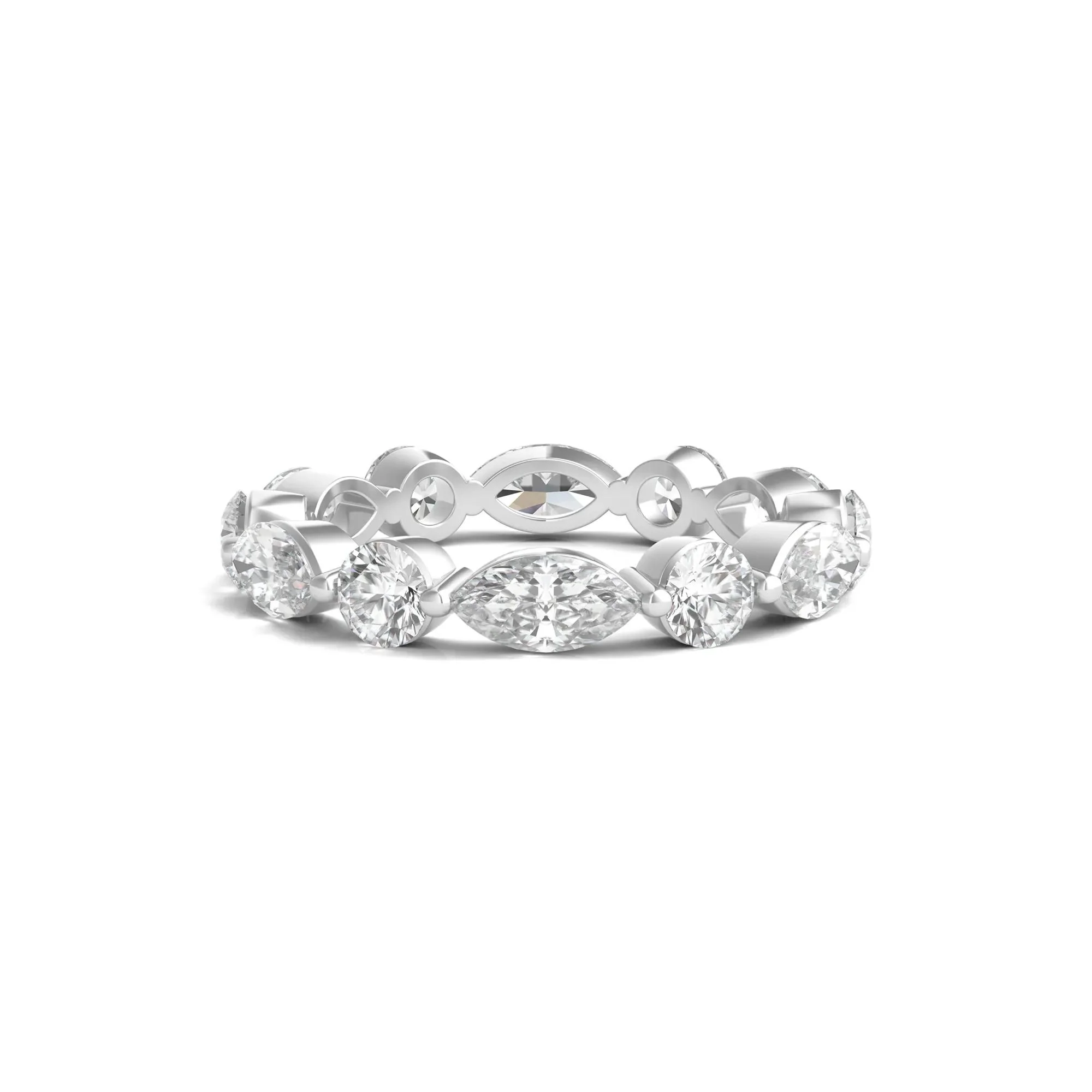 3 CT. Tw. Round and Marquise Lab Grown Diamond Eternity Band Ring Platinum White Size 4.5 2mm
