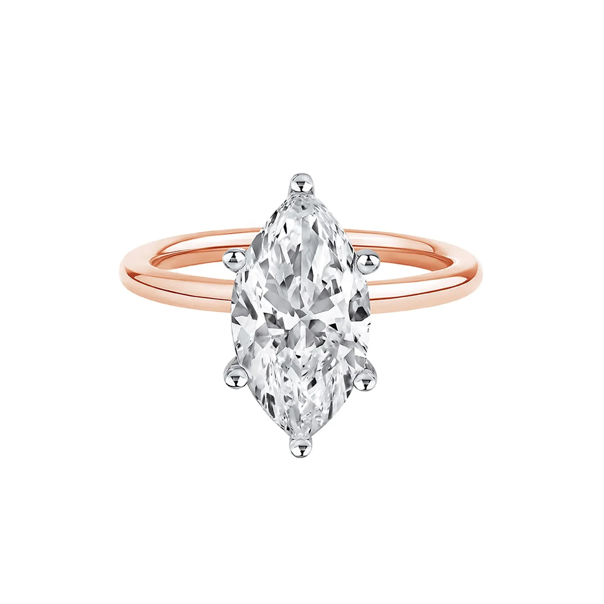 Lab Grown Diamond Solitaire Marquise Engagement Ring 14K Rose Gold (3 CT.) Size 6.5 2mm