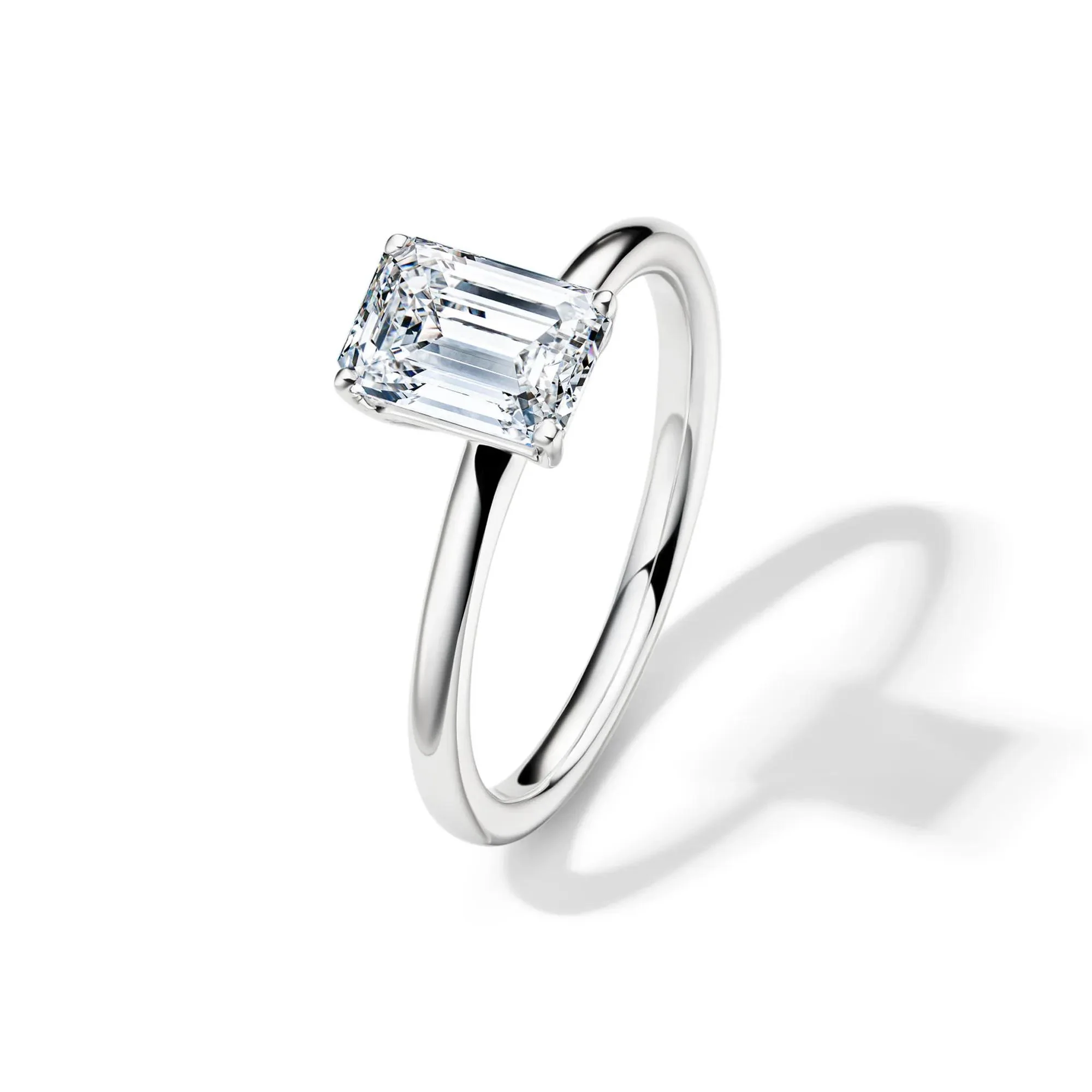 Lab Grown Diamond Emerald-Cut Solitaire Ring Platinum (1/2 CT.) White Size 4 2mm - Image 4