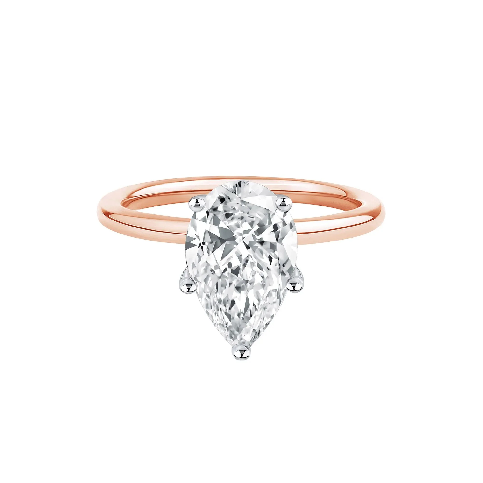 Lab Grown Diamond Pear-Shaped Solitaire Engagement Ring 14K Rose Gold (3 CT.) Size 5.5 2mm