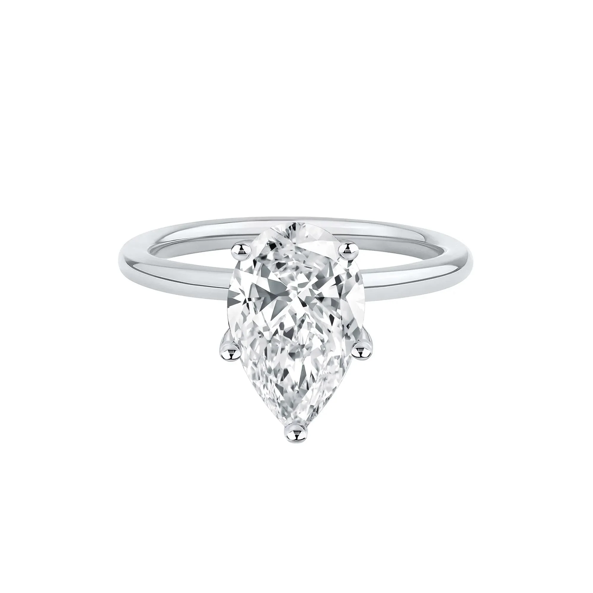 Lab Grown Diamond Pear-Shaped Solitaire Engagement Ring 14K White Gold (3 CT.) Size 4.5 2mm