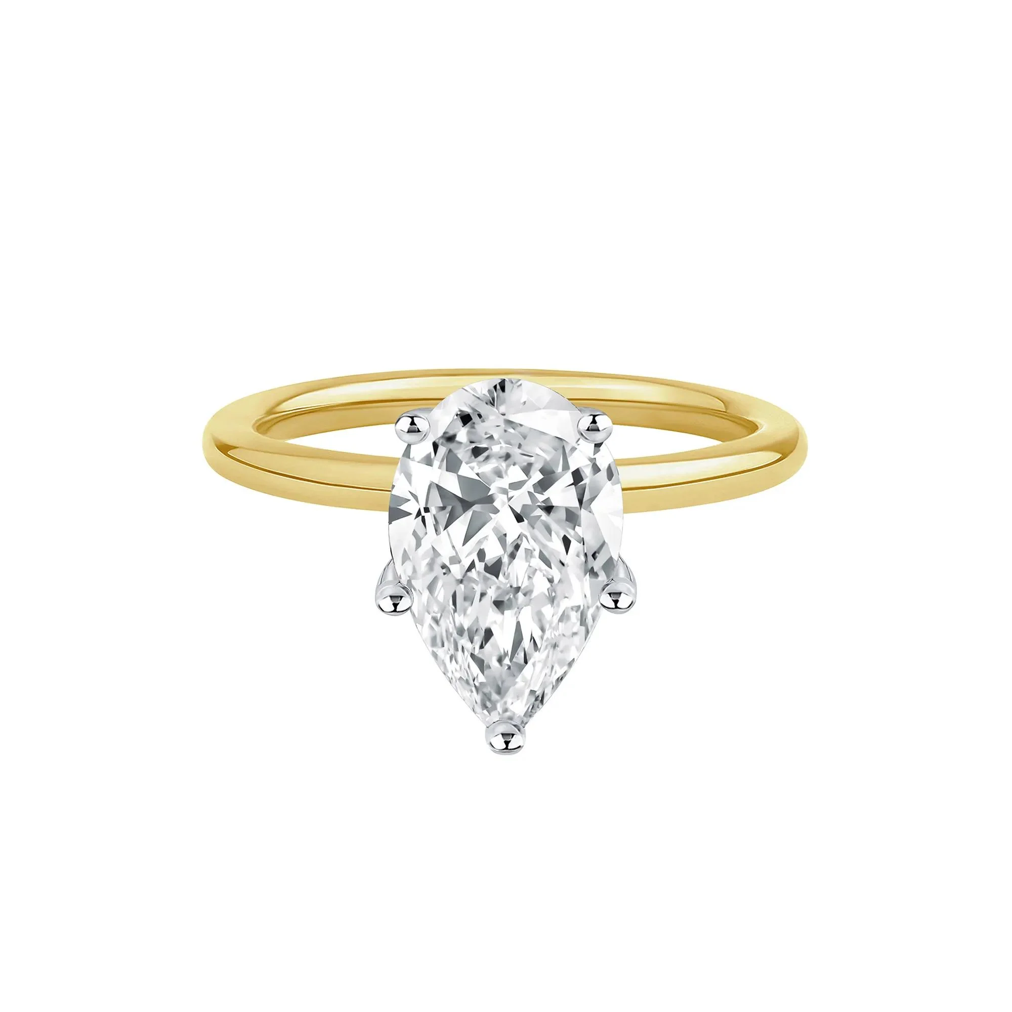 Lab Grown Diamond Pear-Shaped Solitaire Engagement Ring 14K Yellow Gold (3 CT.) Size 5.5 2mm