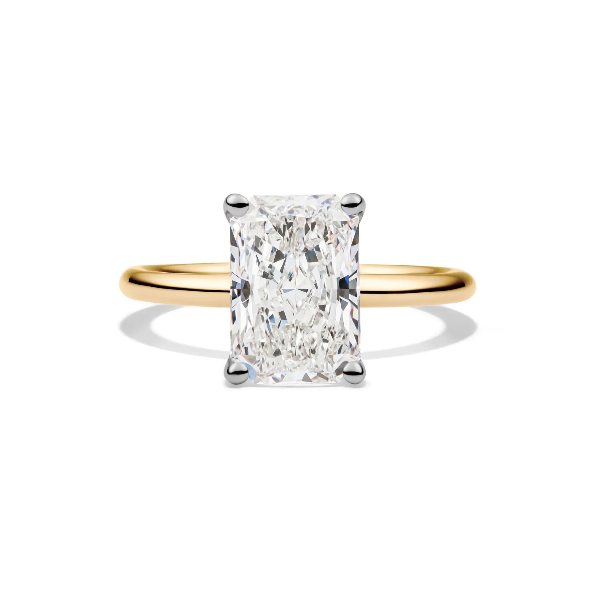 Lab Grown Diamond Radiant-Cut Solitaire Ring 14K Yellow and White Gold (3 CT.) Size 6.5 2mm