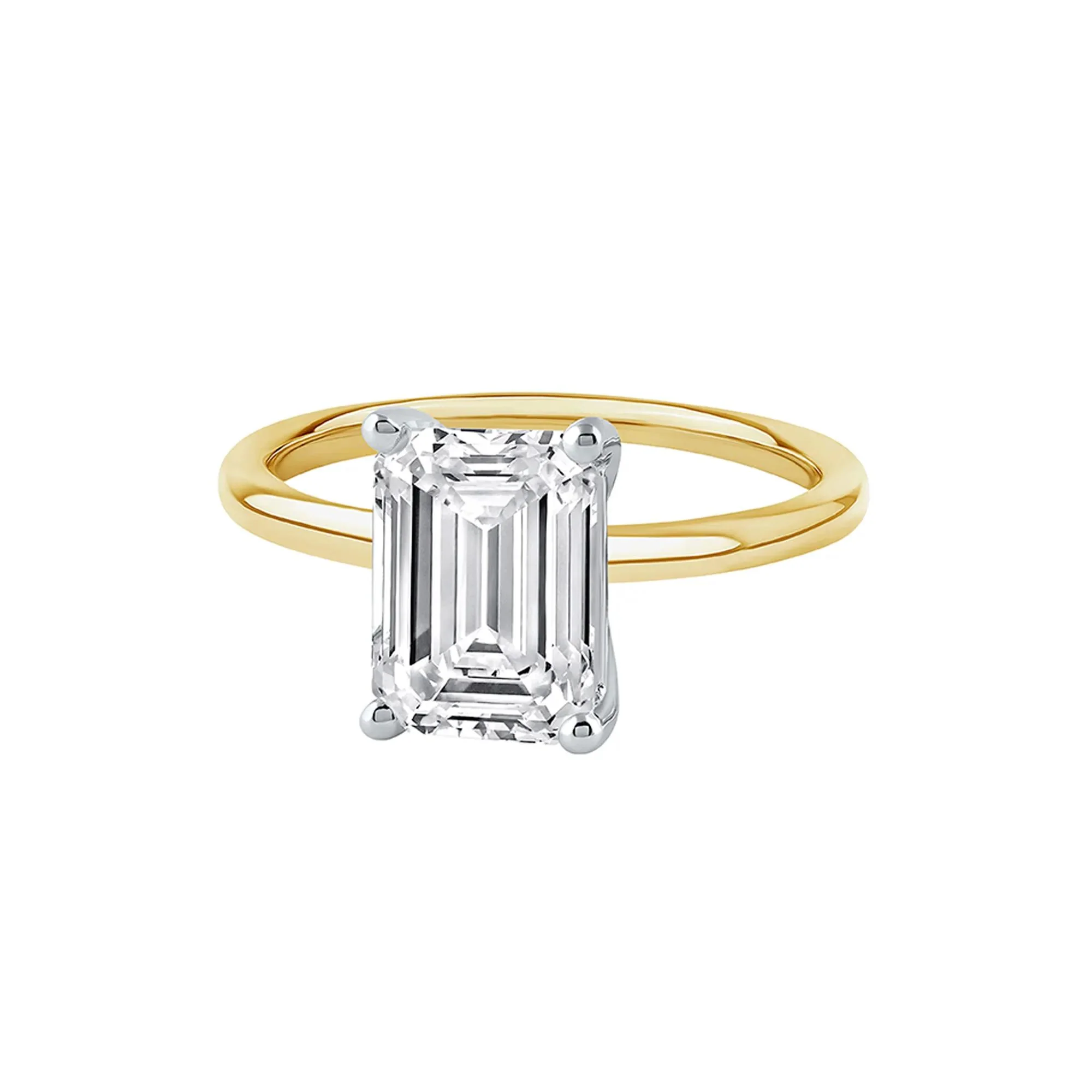 Lab Grown Diamond Emerald-Cut Solitaire Ring 14K Yellow Gold (3 CT.) Size 10 2mm - Image 4