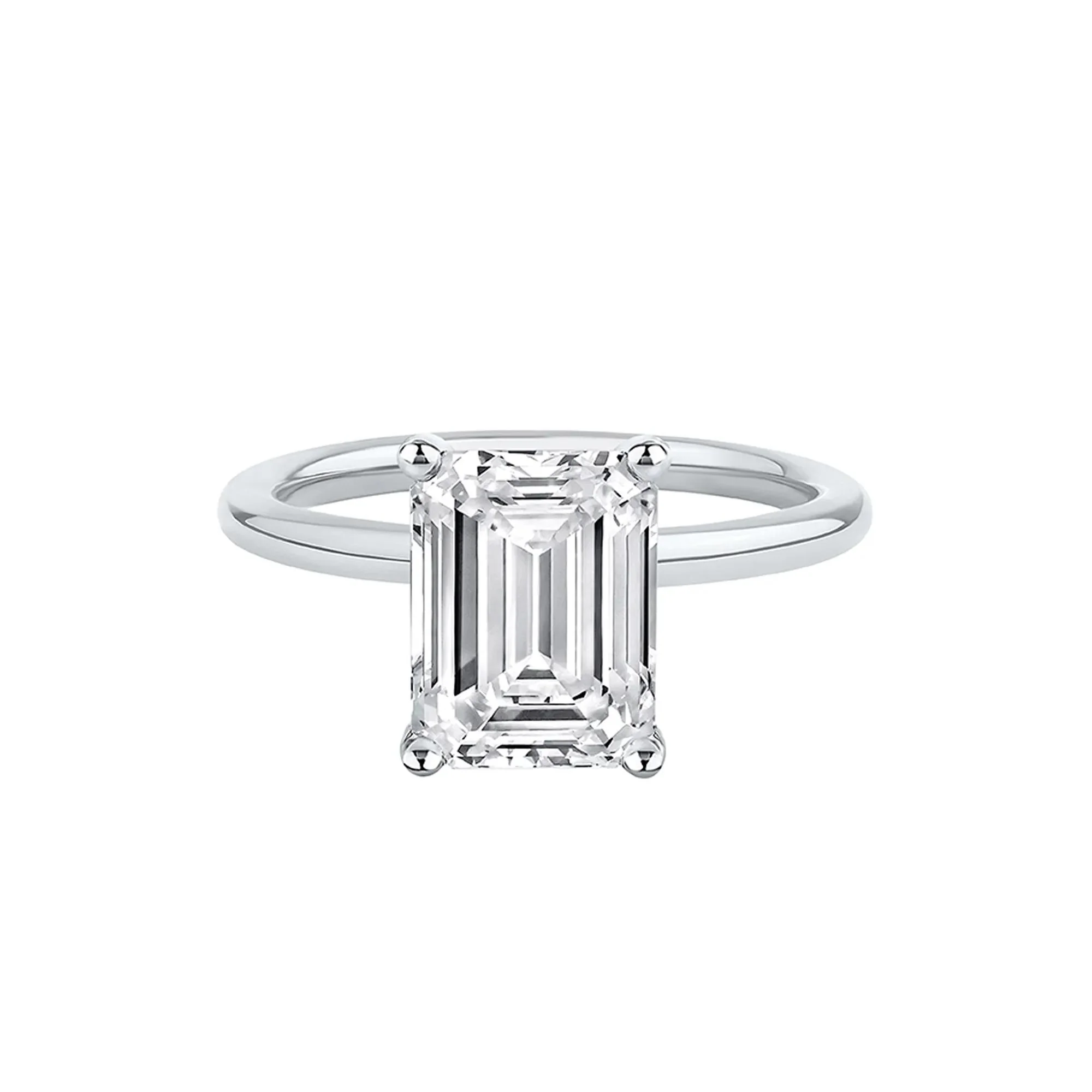 Lab Grown Diamond Emerald-Cut Solitaire Ring Platinum (3 CT.) White Size 5.5 2mm