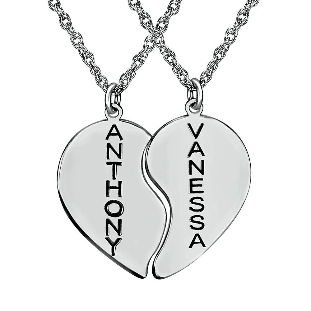 Engravable Heart Pendant Necklaces .925 Sterling Silver White Size 18"