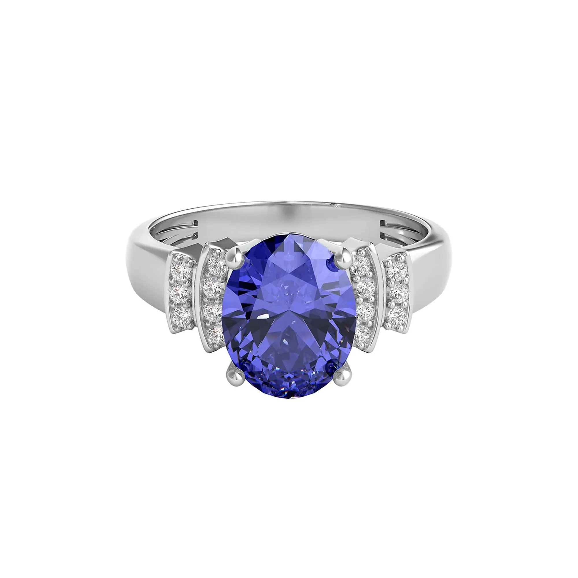 1/10 CT. Tw. Tanzanite & Diamond Ring 14K White Gold Round Brilliant Cut Size 6 1mm