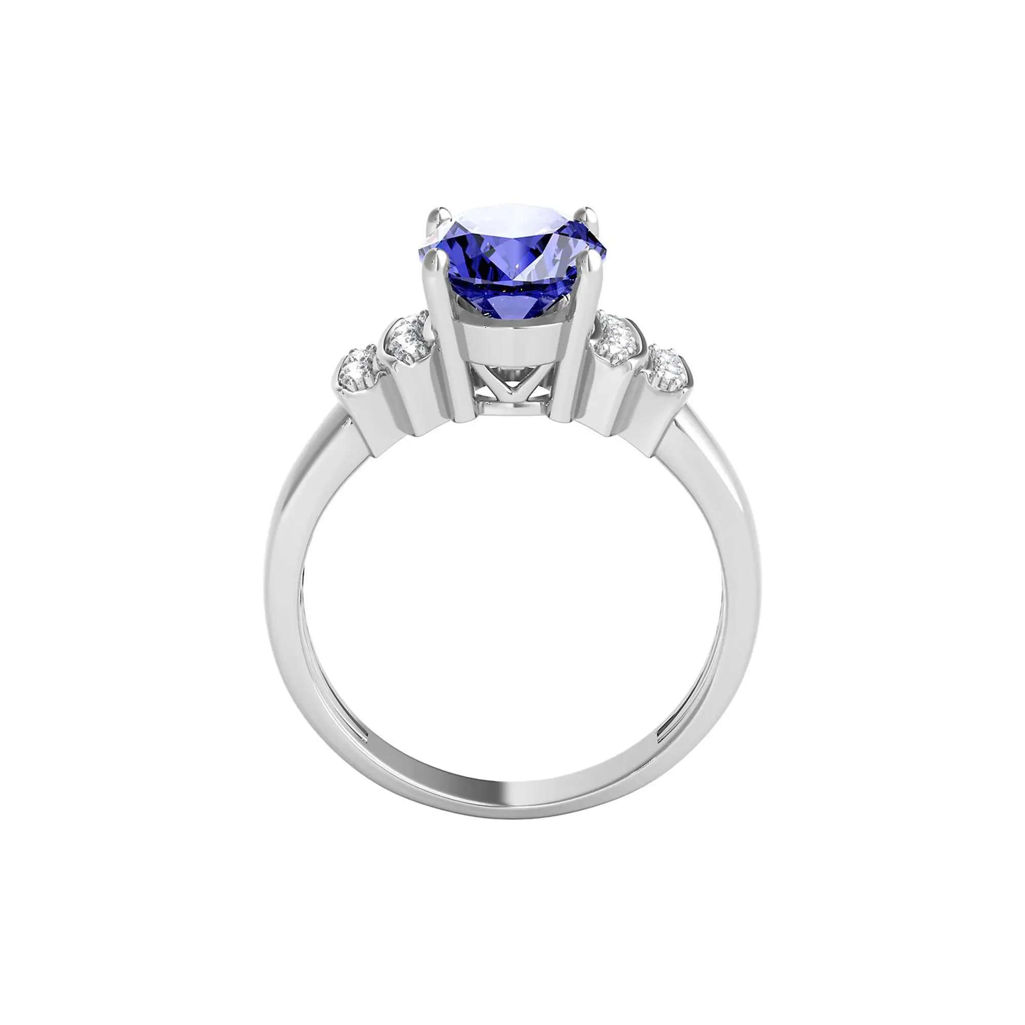 1/10 CT. Tw. Tanzanite & Diamond Ring 14K White Gold Round Brilliant Cut Size 6 1mm - Image 3