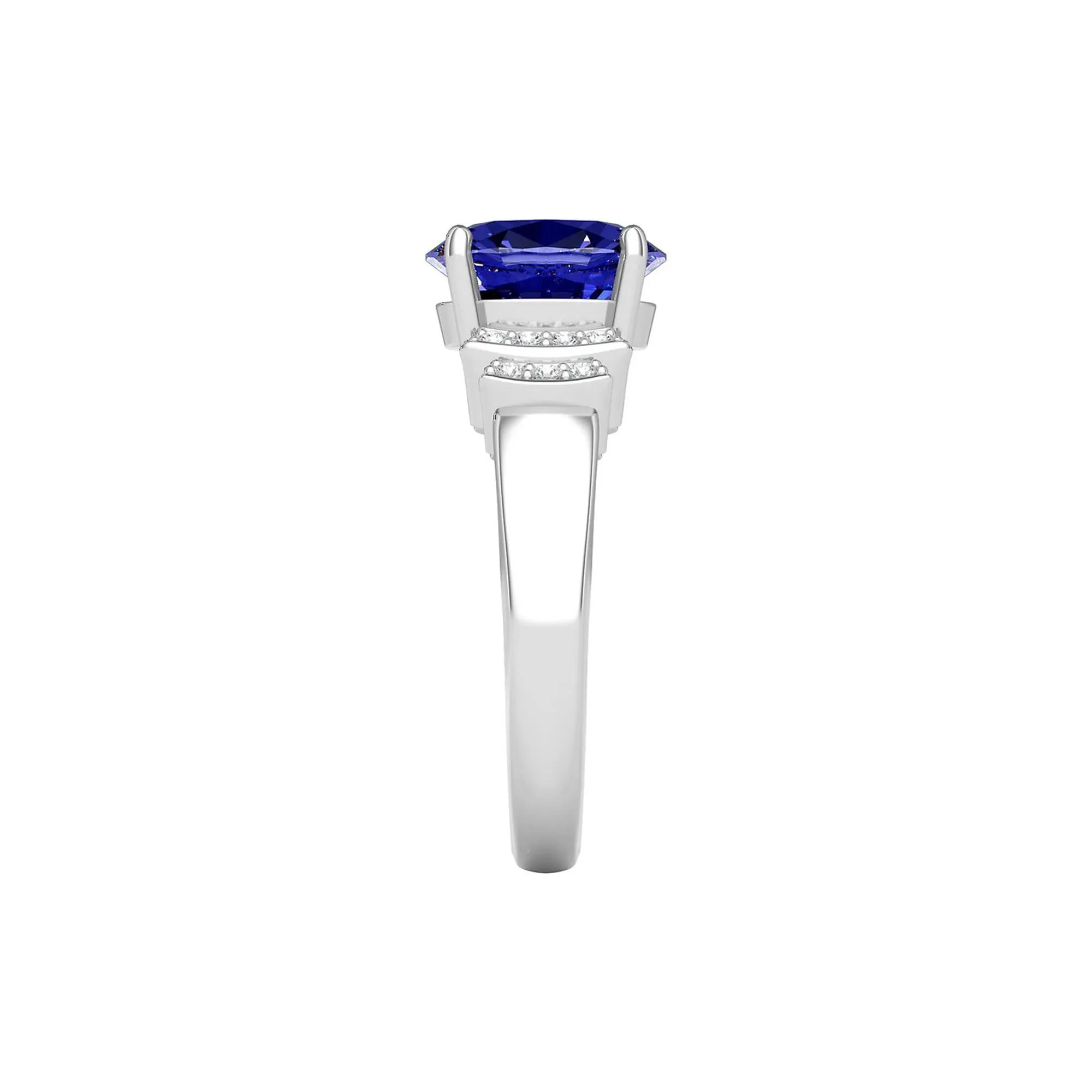 1/10 CT. Tw. Tanzanite & Diamond Ring 14K White Gold Round Brilliant Cut Size 6.5 1mm - Image 2