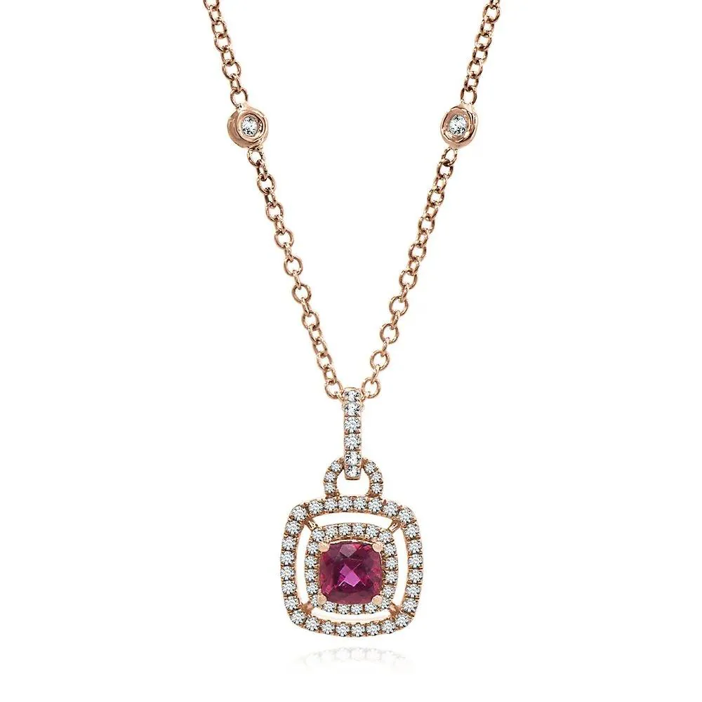 3/8 CT. Tw. Rubellite & Diamond Pendant Necklace 14K Rose Gold Size 18"