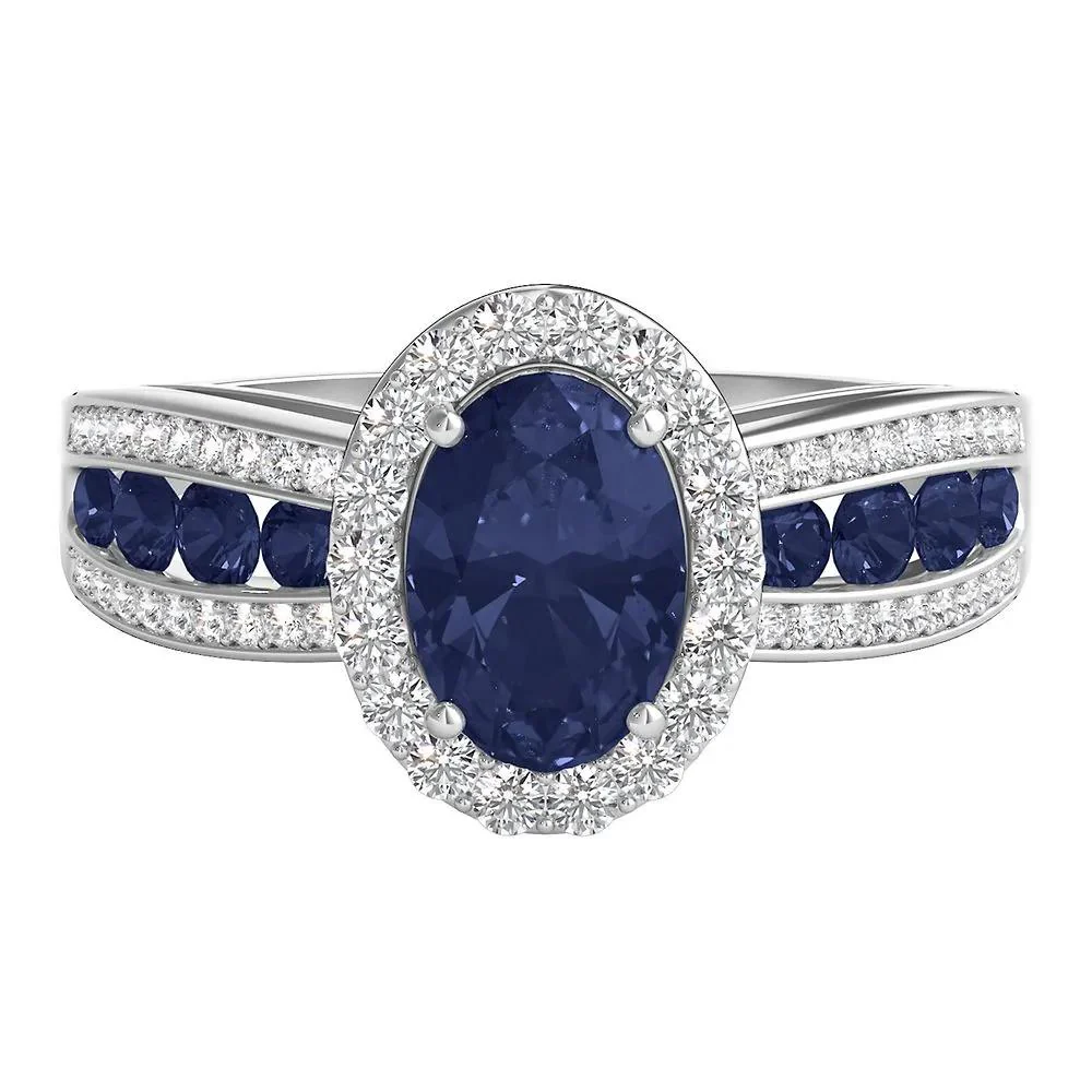 1/4 CT. Tw. Blue Sapphire & Diamond Ring 10K White Gold Size 6