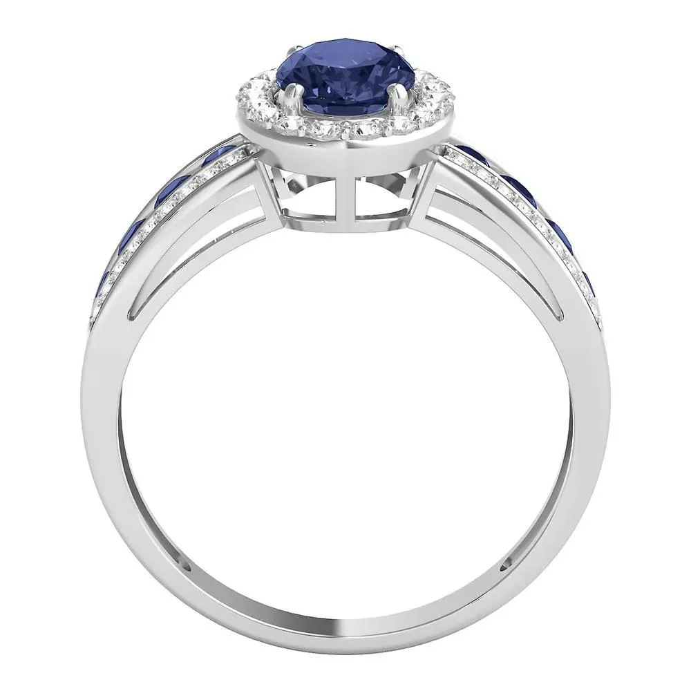 1/4 CT. Tw. Blue Sapphire & Diamond Ring 10K White Gold Size 6.5 - Image 2