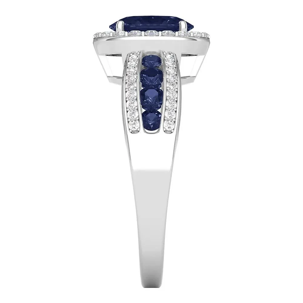 1/4 CT. Tw. Blue Sapphire & Diamond Ring 10K White Gold Size 8 - Image 3