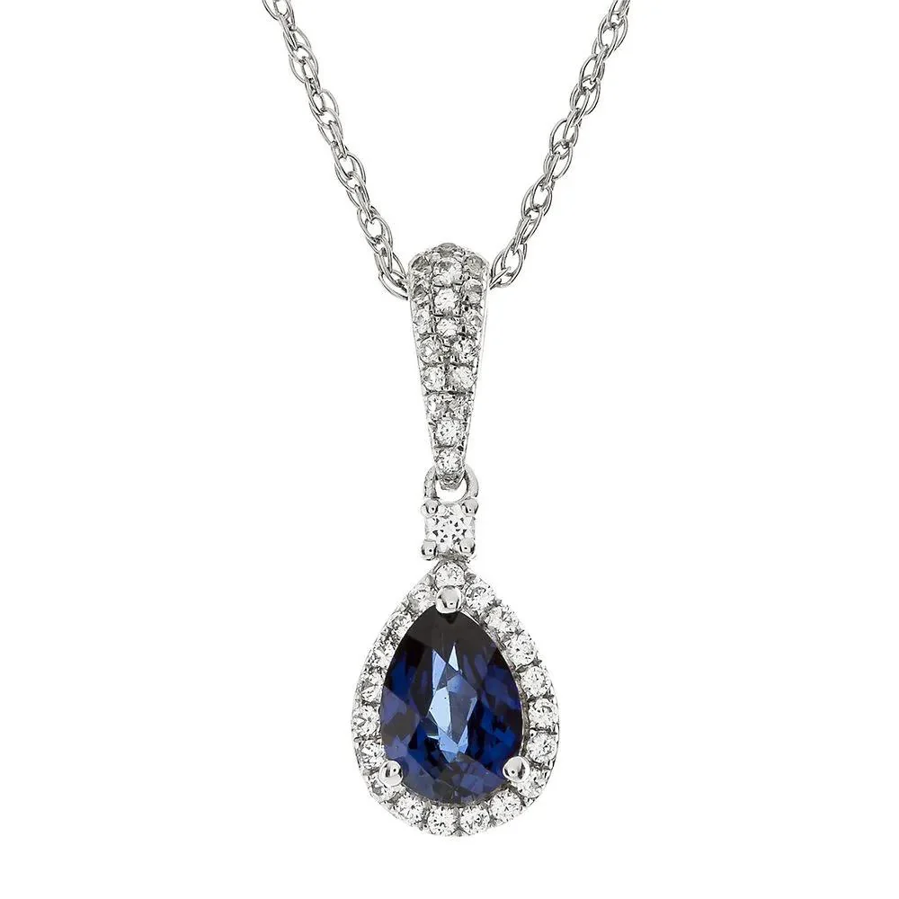 1/5 CT. Tw. Blue Sapphire & Diamond Pendant Necklace 10K White Gold Size 18"
