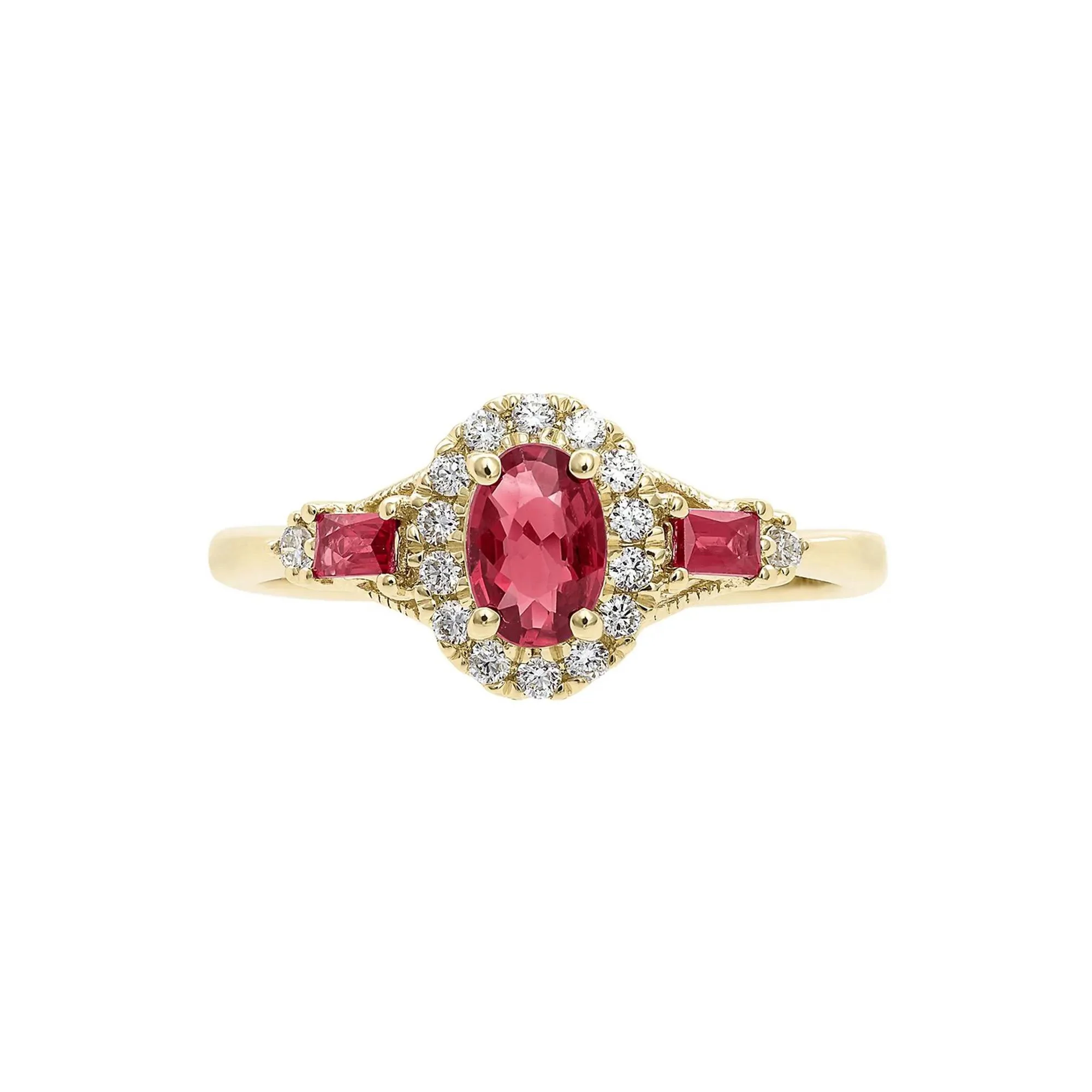 1/7 CT. Tw. Ruby & Diamond Ring 10K Yellow Gold Round Brilliant Cut Size 5.5