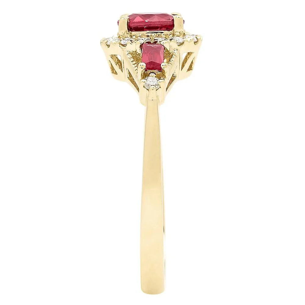 1/7 CT. Tw. Ruby & Diamond Ring 10K Yellow Gold Round Brilliant Cut Size 6 - Image 3