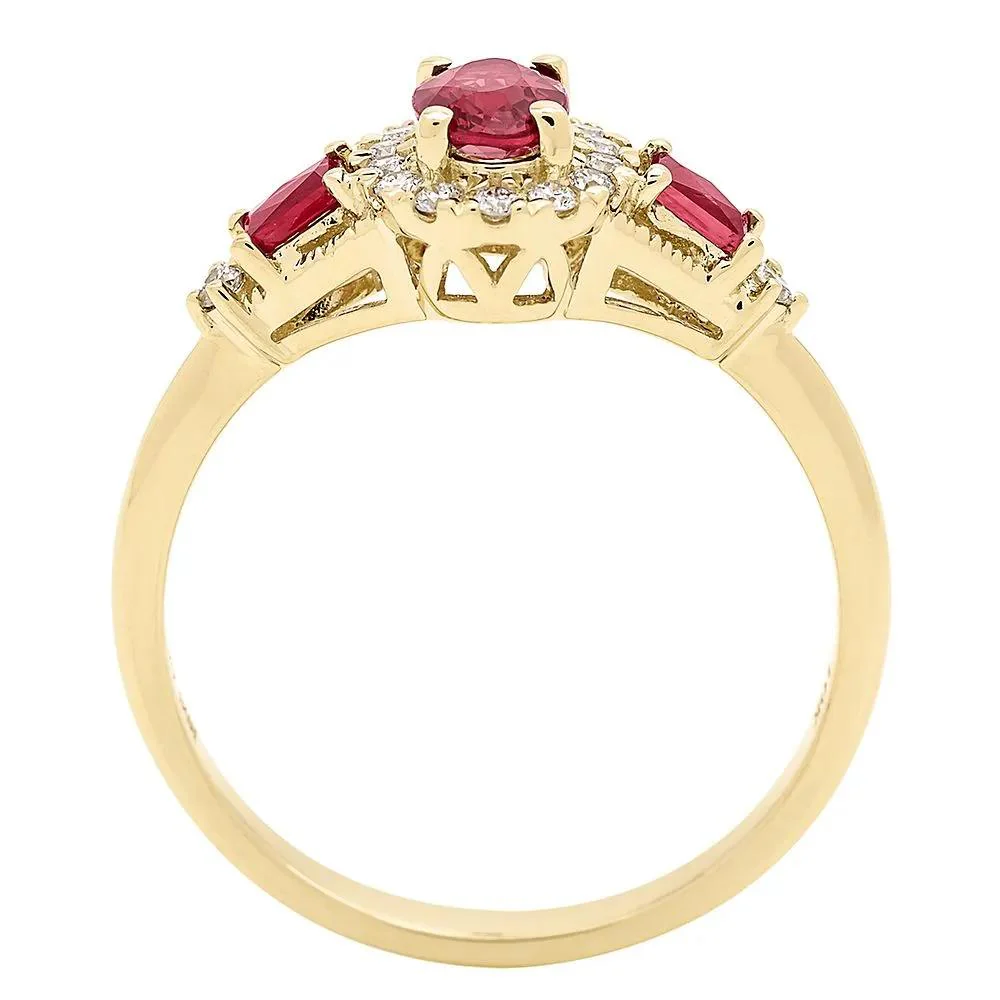 1/7 CT. Tw. Ruby & Diamond Ring 10K Yellow Gold Round Brilliant Cut Size 6.5 - Image 2