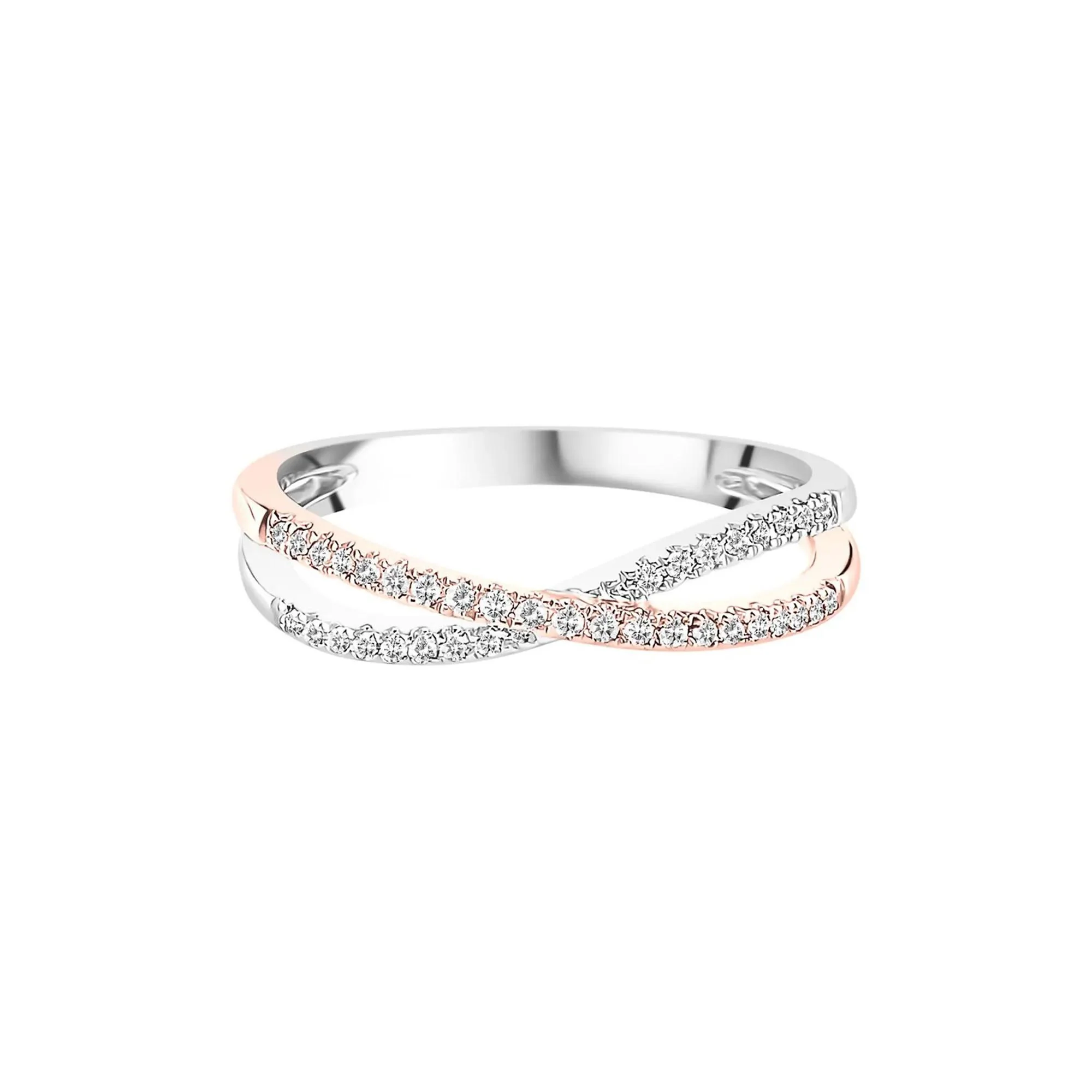 1/7 CT. Tw. Diamond Criss Cross Ring 10K White & Rose Gold Round Brilliant Cut Size 6