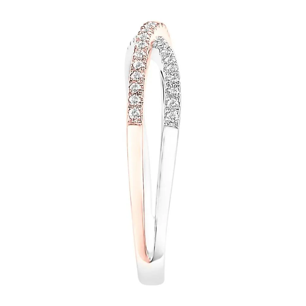 1/7 CT. Tw. Diamond Criss Cross Ring 10K White & Rose Gold Round Brilliant Cut Size 9 - Image 2