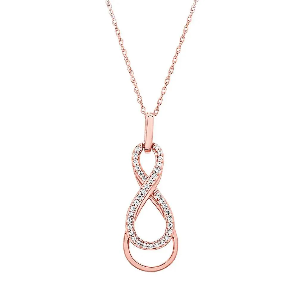 1/10 CT. Tw. Diamond Infinity Pendant Necklace 10K Rose Gold Size 18"