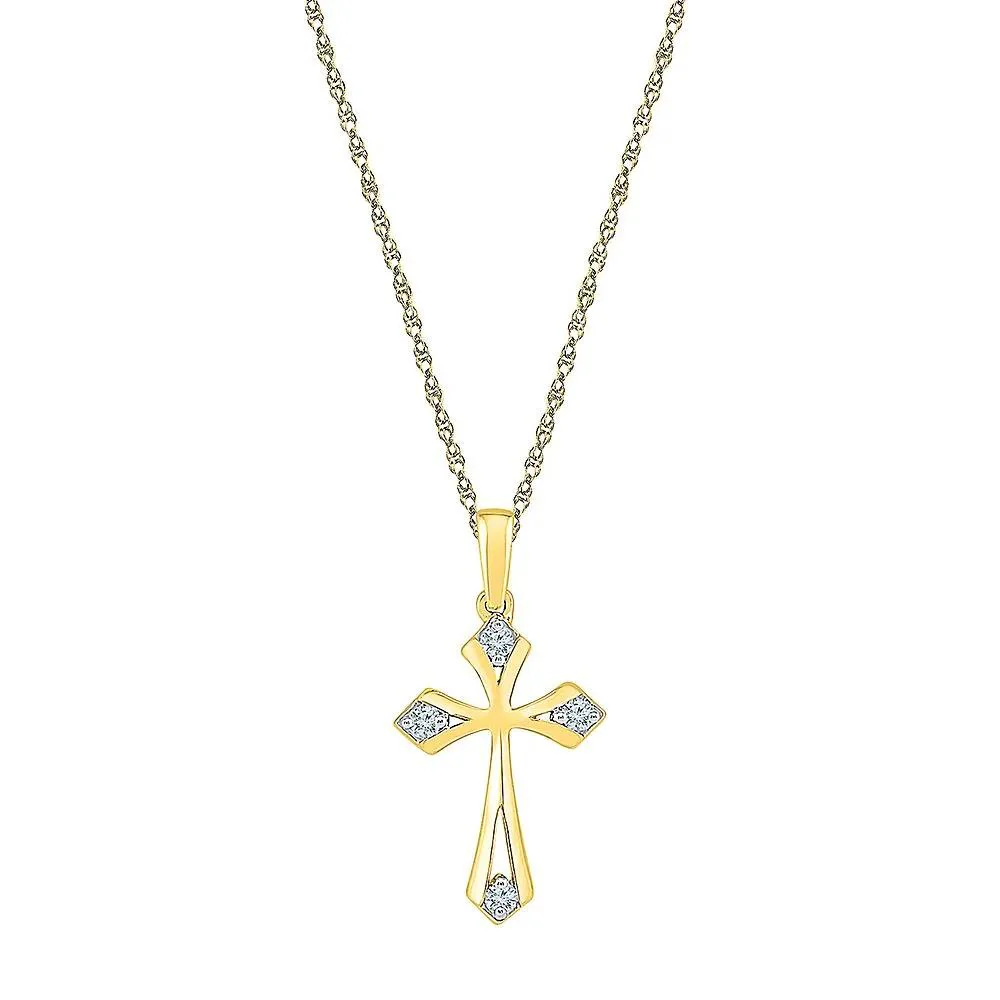 1/10 CT. Tw. Diamond Cross Pendant Necklace 10K Yellow Gold Size 18"