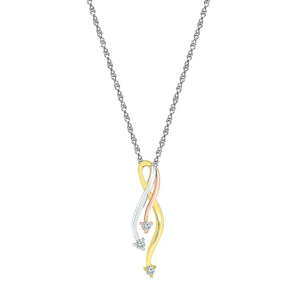 1/7 CT. Tw. Diamond Tricolor Pendant Necklace 10K Gold White Size 18"