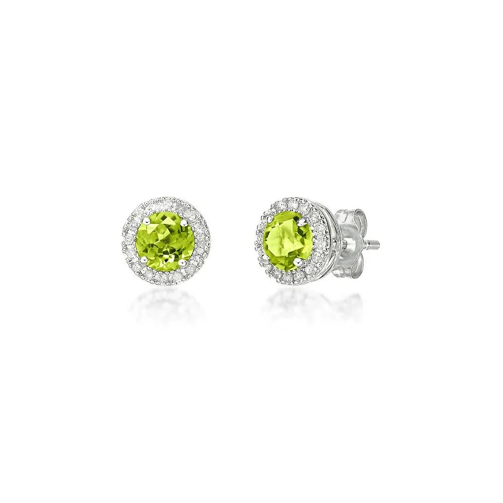 1/7 CT. Tw. Peridot & Diamond Halo Stud Earrings .925 Sterling Silver White
