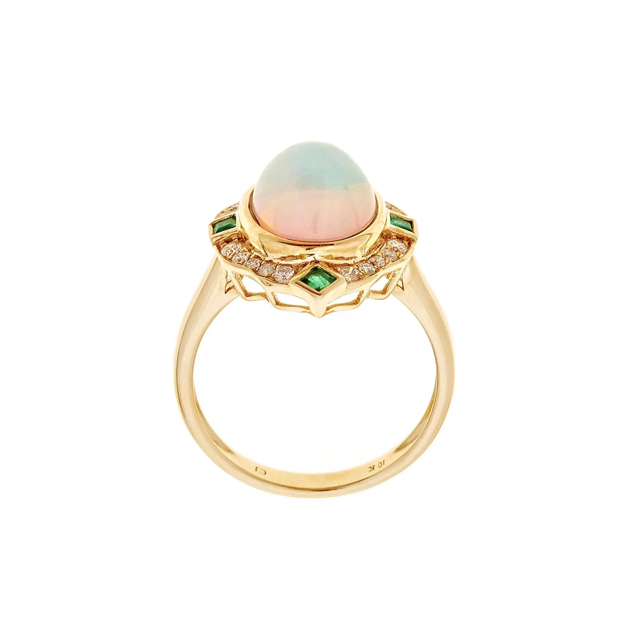 1/5 CT. Tw. Opal Emerald & Diamond Ring 10K Yellow Gold Round Brilliant Cut Size 7 - Image 2