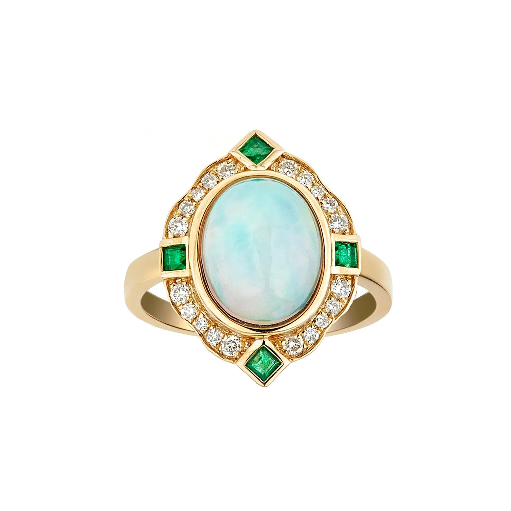 1/5 CT. Tw. Opal Emerald & Diamond Ring 10K Yellow Gold Round Brilliant Cut Size 7.5