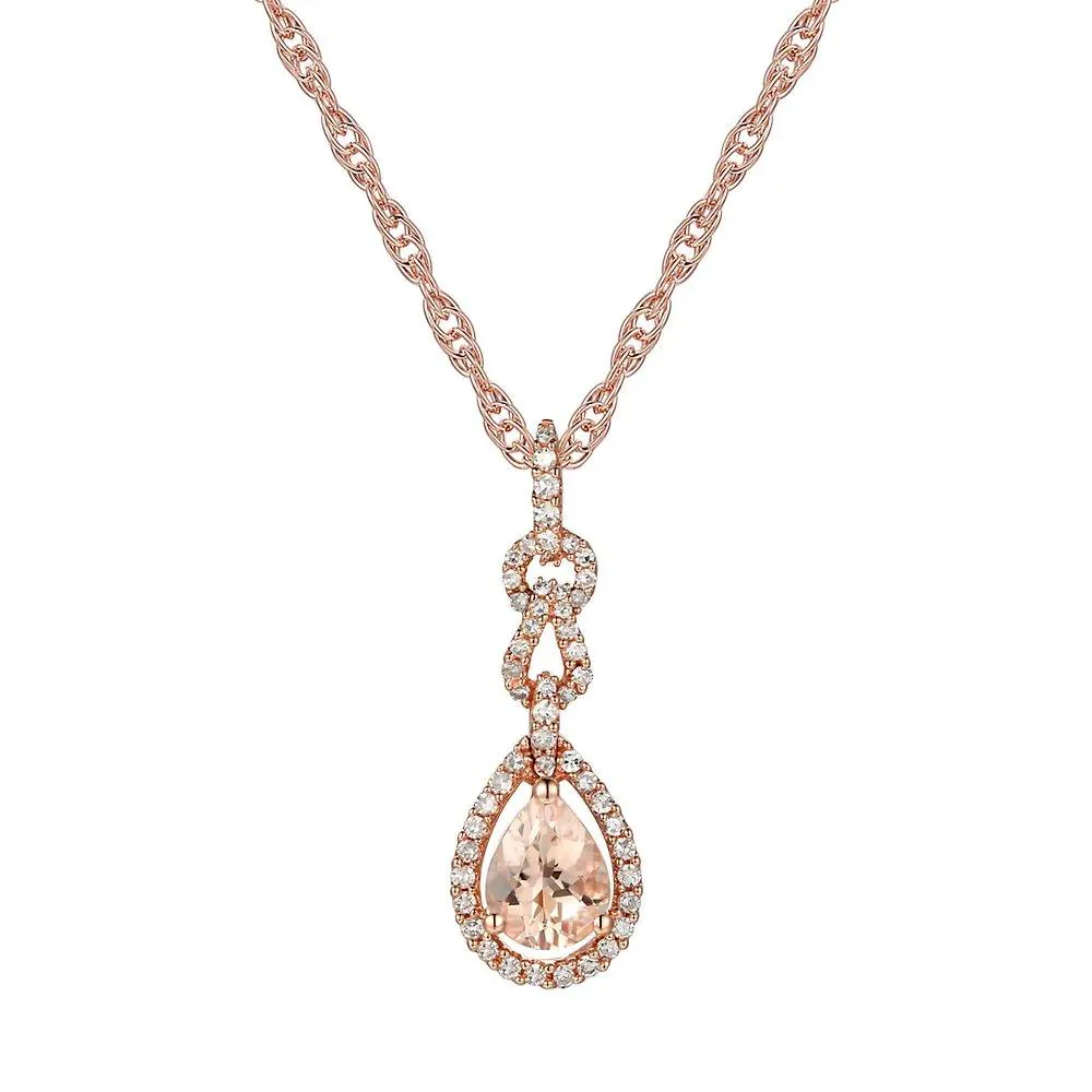 1/4 CT. Tw. Morganite & Diamond Pendant Necklace 10K Rose Gold Size 18"