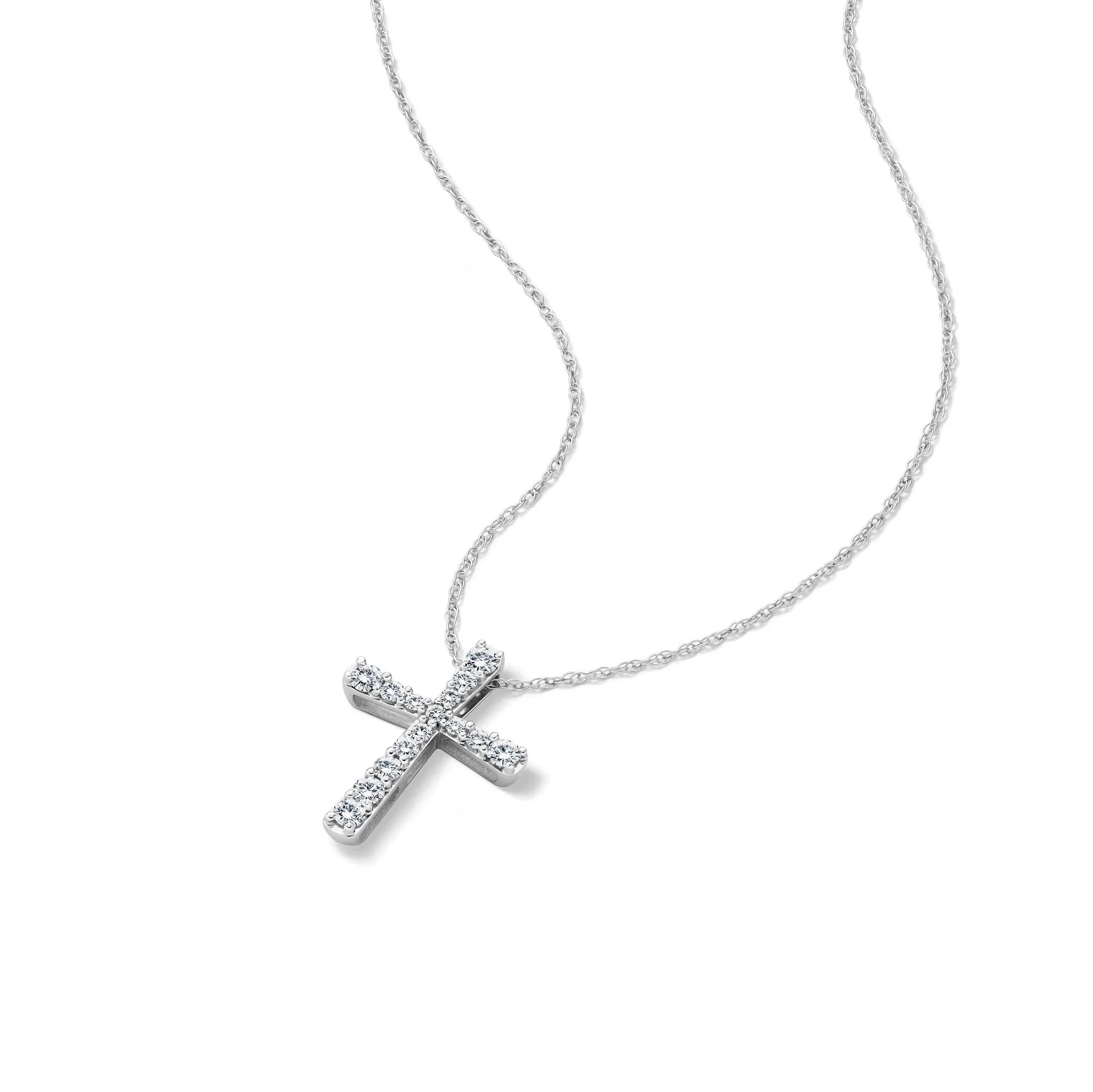 1/4 CT. Tw. Diamond Flared Cross Pendant Necklace 10K White Gold Size 18"