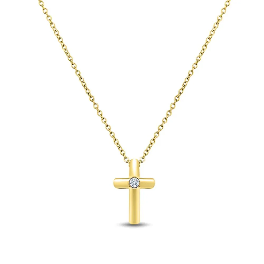 Diamond Accent Cross Pendant Necklace 10K Yellow Gold