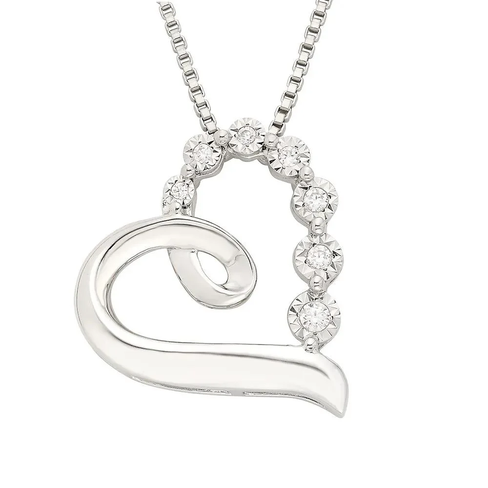 1/10 CT. Tw. Diamond Heart Pendant Necklace .925 Sterling Silver White Size 18"