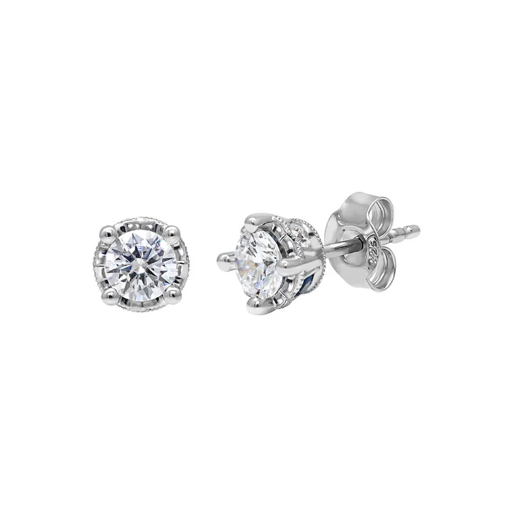 1/2 CT. Tw. Diamond & Sapphire Stud Earrings 10K White Gold Size 3.80mm