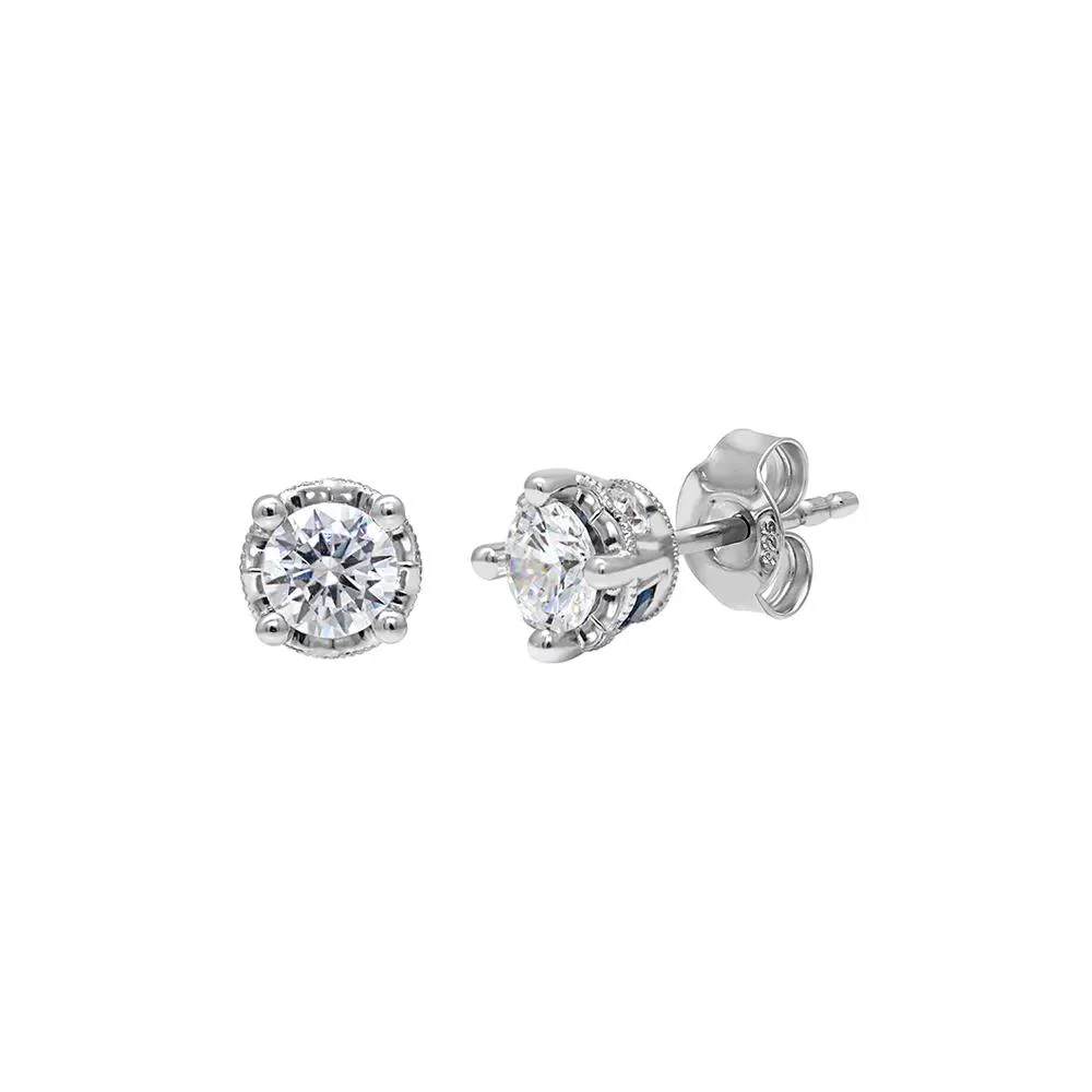 1/4 CT. Tw. Diamond & Sapphire Stud Earrings 10K White Gold Size 3.10mm