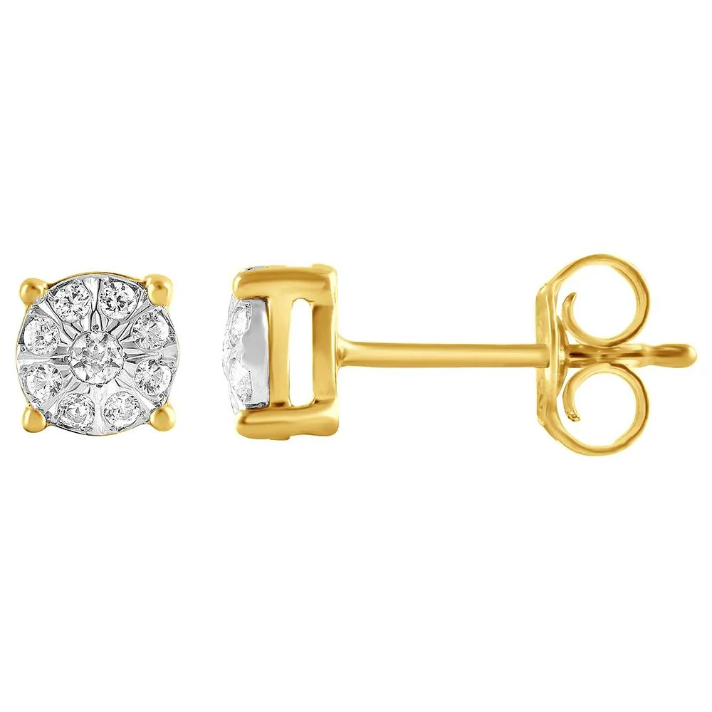 1/5 CT. Tw. Diamond Cluster Stud Earrings 10K Yellow Gold Size 5.50mm