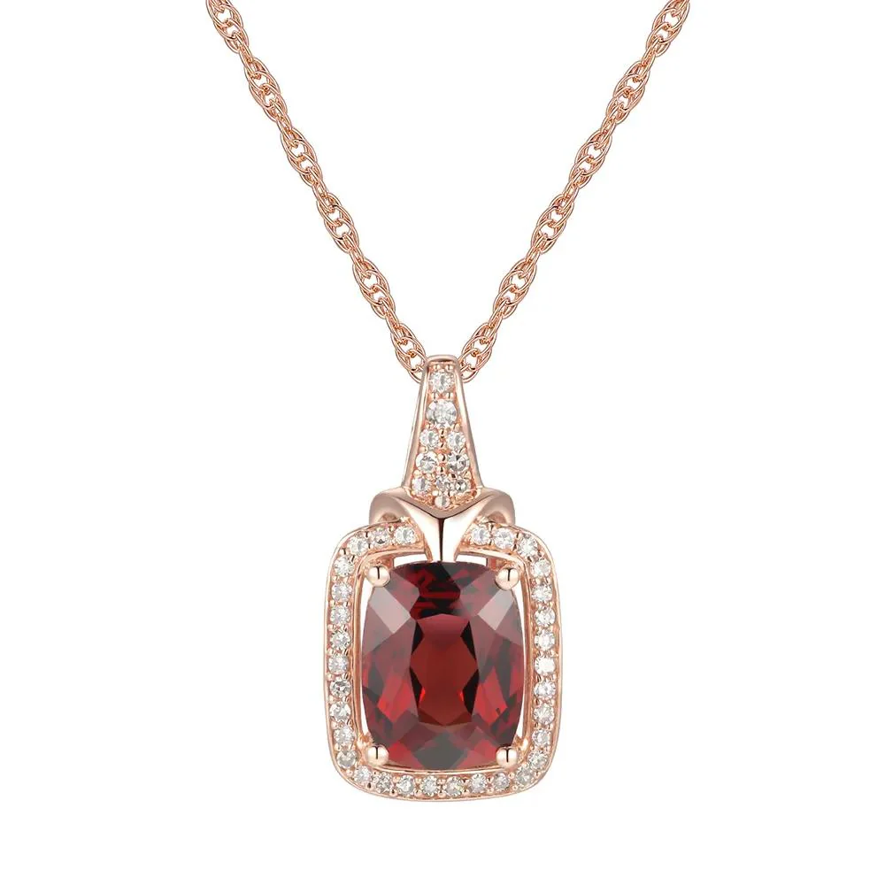 1/7 CT. Tw. Garnet & Diamond Pendant Necklace 10K Rose Gold Size 18"
