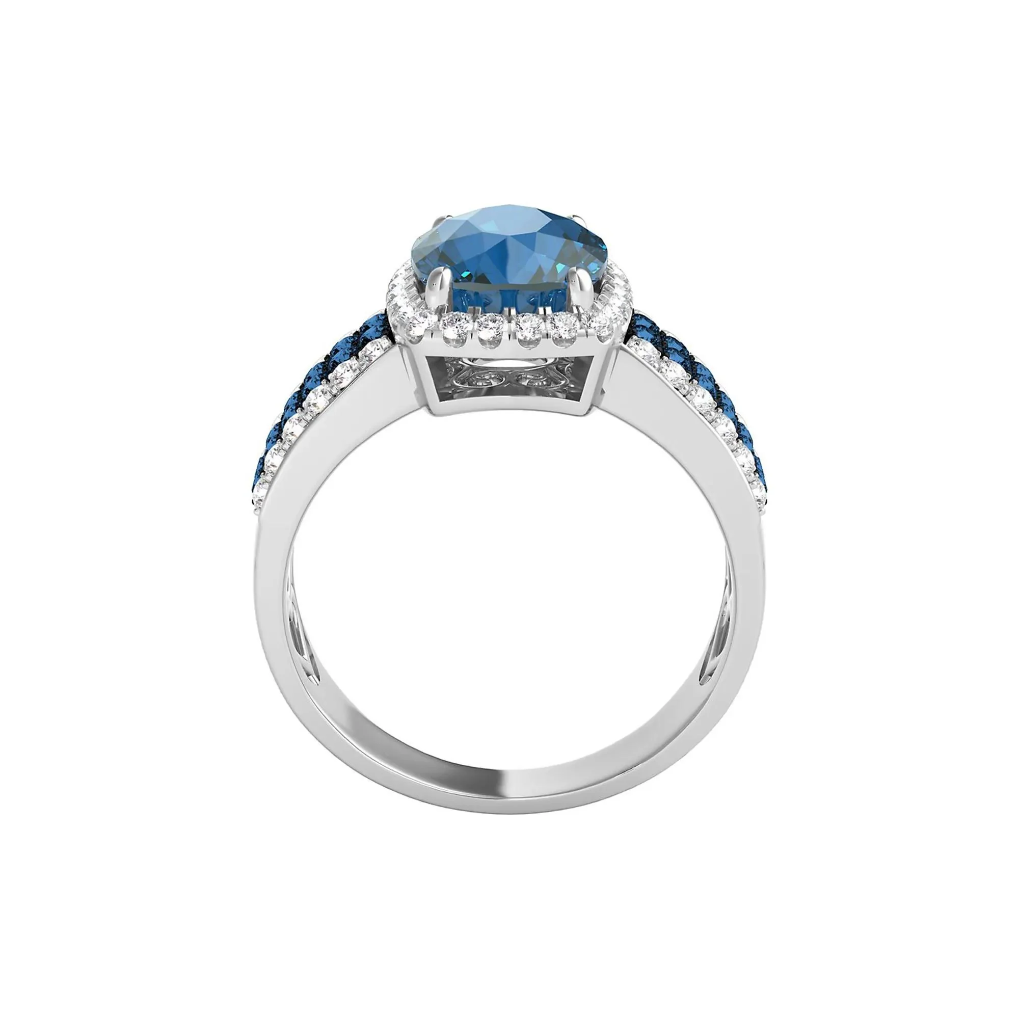 3/4 CT. Tw. London Blue Topaz & Diamond Ring 14K White Gold Size 6.5 - Image 2