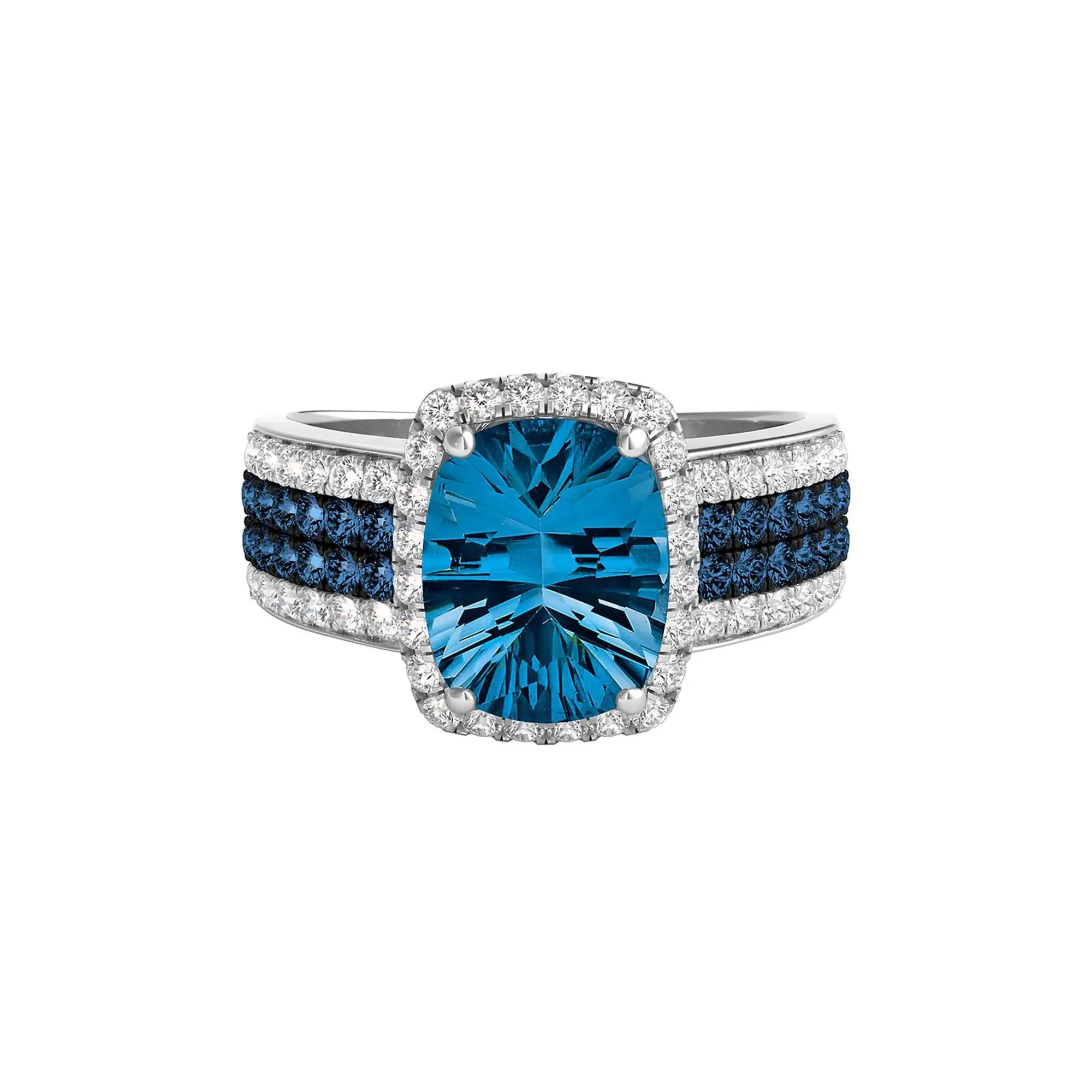 3/4 CT. Tw. London Blue Topaz & Diamond Ring 14K White Gold Size 8.5